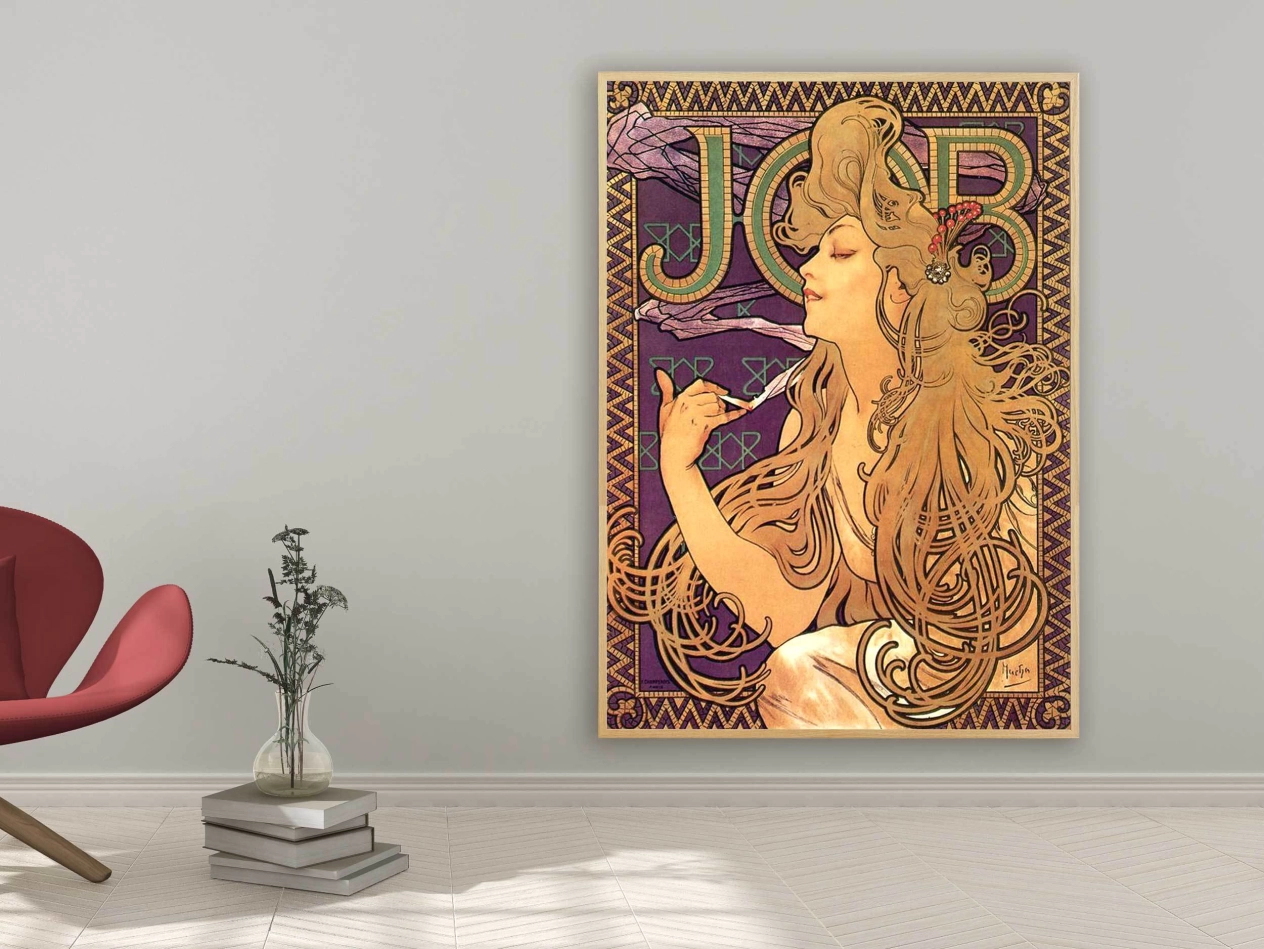 Alfons Mucha - Job Cigarettes, 1896, Bilderrahmen Eiche Alfons Mucha - Job Cigarettes, 1896, Bilderrahmen Eiche
