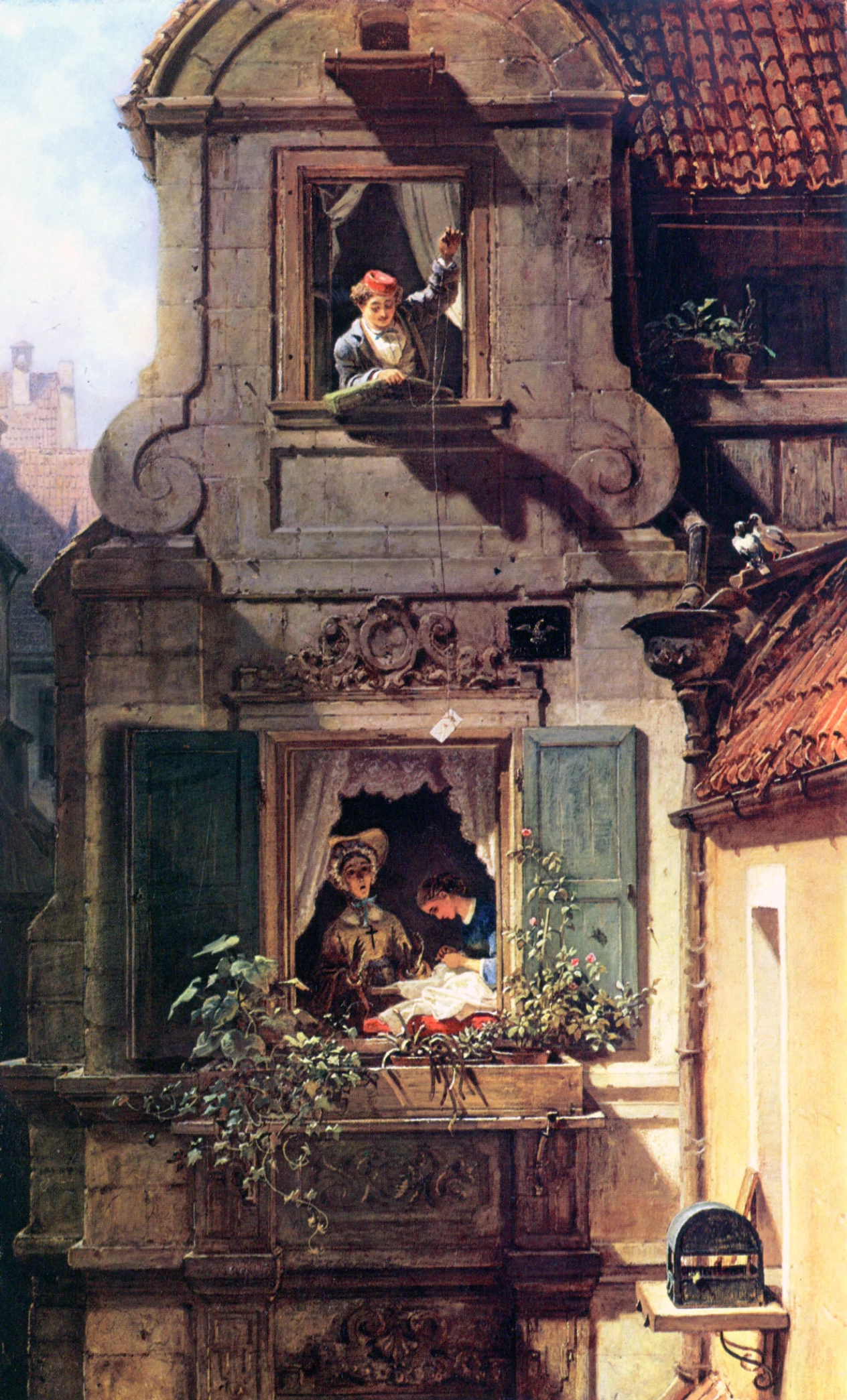 Carl Spitzweg - Der abgefangene Liebesbrief, 1860, Schattenfugenrahmen weiß
