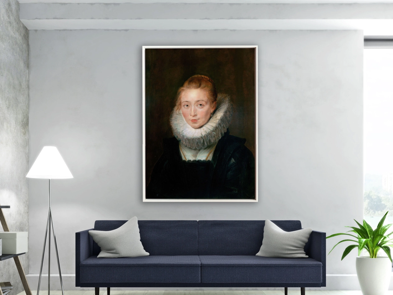 Peter Paul Rubens – Kammerfrau der Infantin Isabella, Rahmen Schattenfuge weiß Peter Paul Rubens – Kammerfrau der Infantin Isabella, Rahmen Schattenfuge weiß