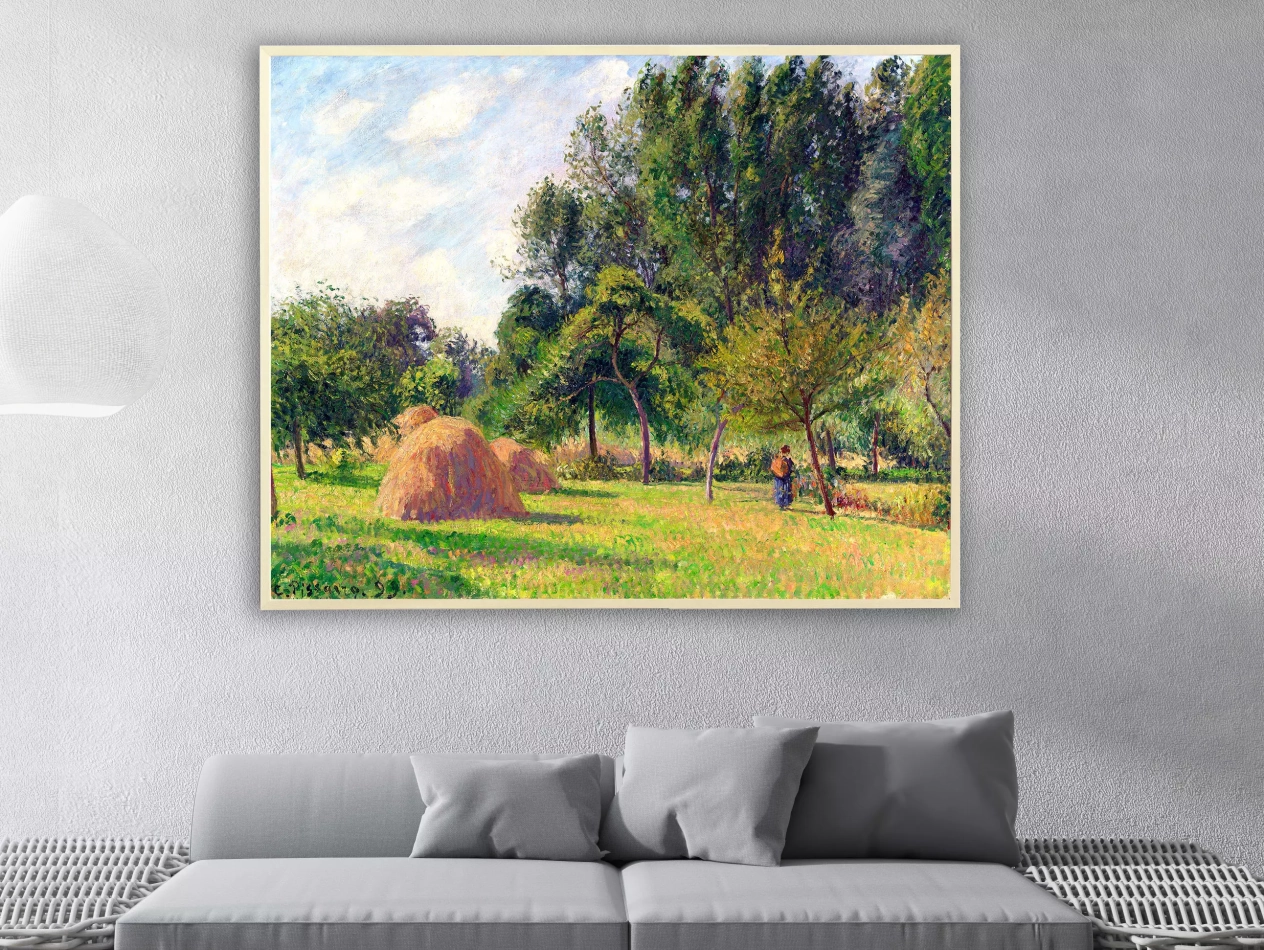 Camille Pissarro - Heuhaufen am Morgen Eragny in Frankreich, Bilderrahmen Ahorn Camille Pissarro - Heuhaufen am Morgen Eragny in Frankreich, Bilderrahmen Ahorn