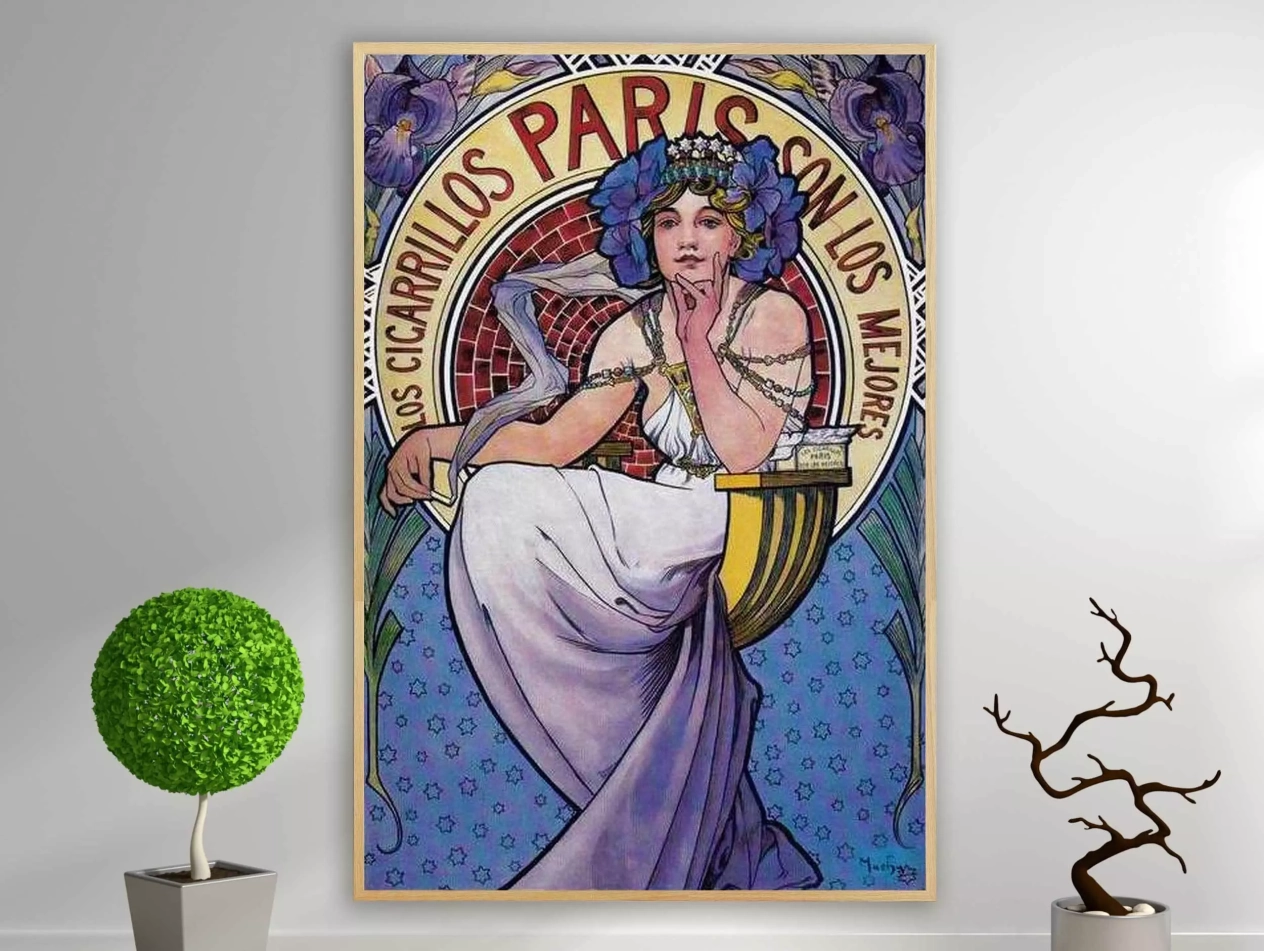 Alfons Mucha - Cigares Paris, 1898, Bilderrahmen Eiche Alfons Mucha - Cigares Paris, 1898, Bilderrahmen Eiche