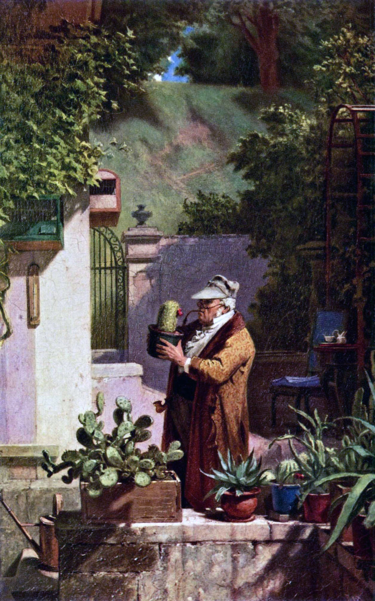 Carl Spitzweg - Der Pfarrer als Kakteenfreund, 1870, Schattenfugenrahmen weiß