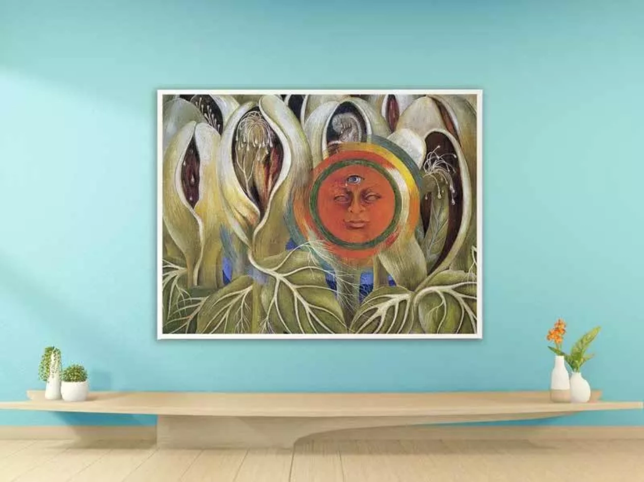 Frida Kahlo - Sun and Life, 1947, Bilderrahmen grau