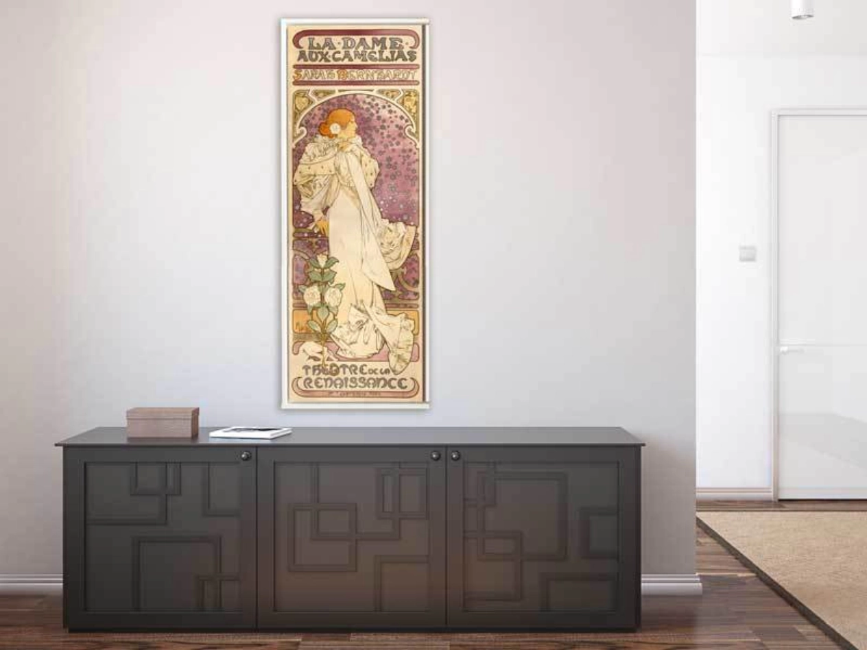 Alfons Mucha - La Dame aux Camelias, 1896, Schattenfugenrahmen weiß Alfons Mucha - La Dame aux Camelias, 1896, Schattenfugenrahmen weiß