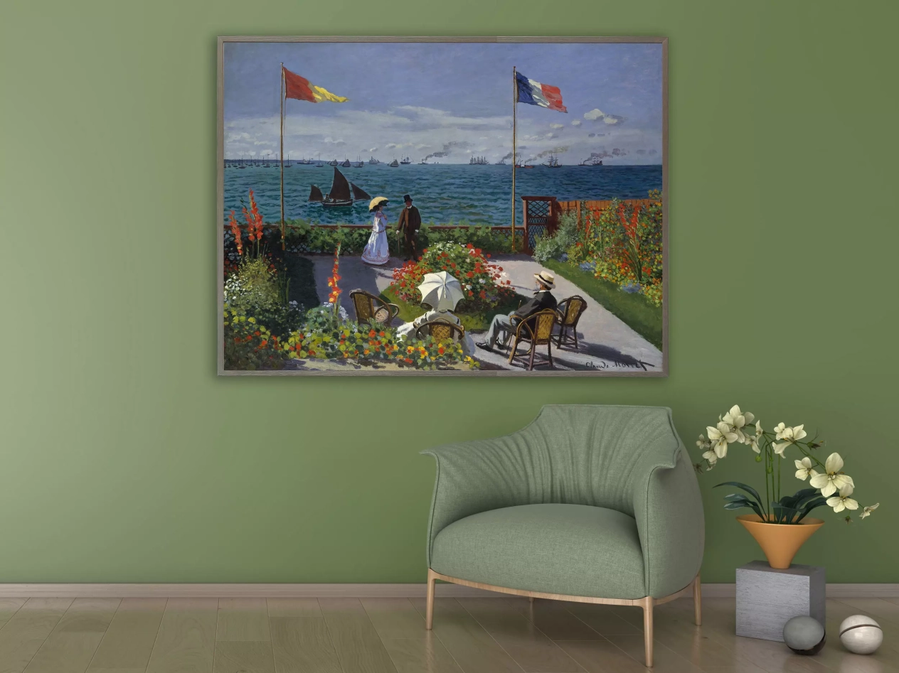 Claude Monet - Die Terrasse von Sainte-Adresse, 1867, Bilderrahmen grau