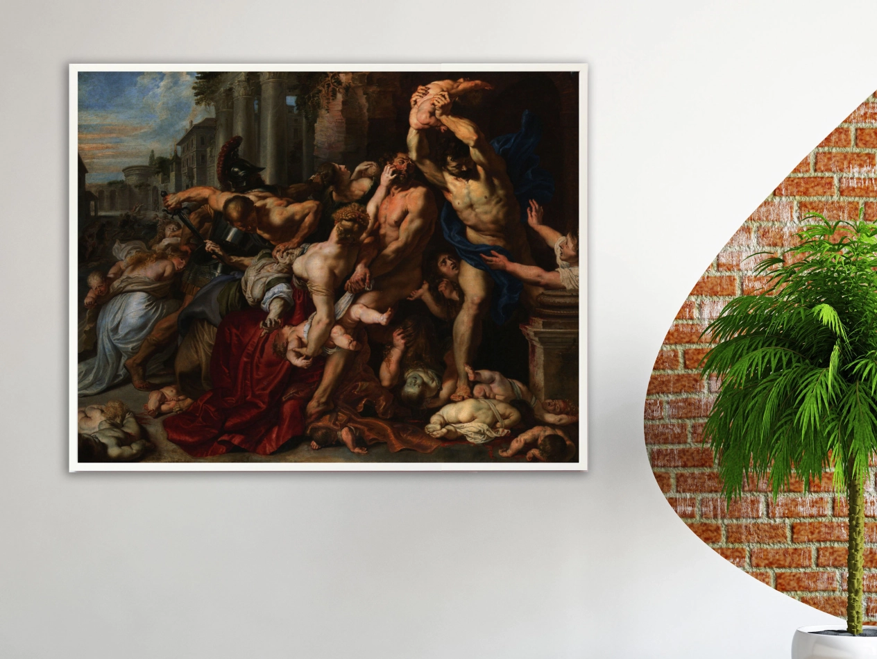 Peter Paul Rubens - Der bethlehemitische Kindermord, Bilderrahmen weiß Peter Paul Rubens - Der bethlehemitische Kindermord, Bilderrahmen weiß