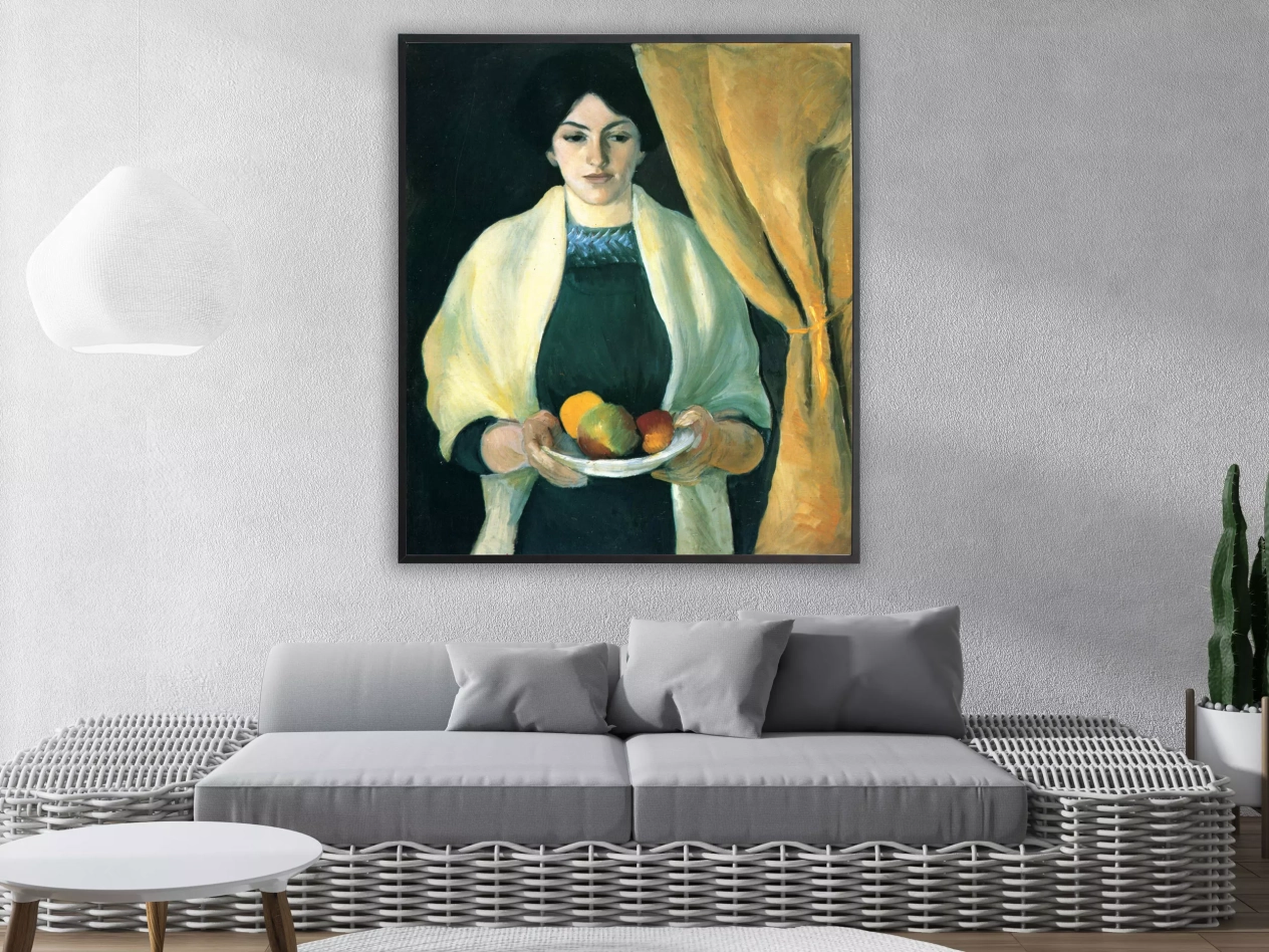 August Macke - Portrait mit Äpfeln Frau des Künstlers, 1909, Bilderrahmen schwarz