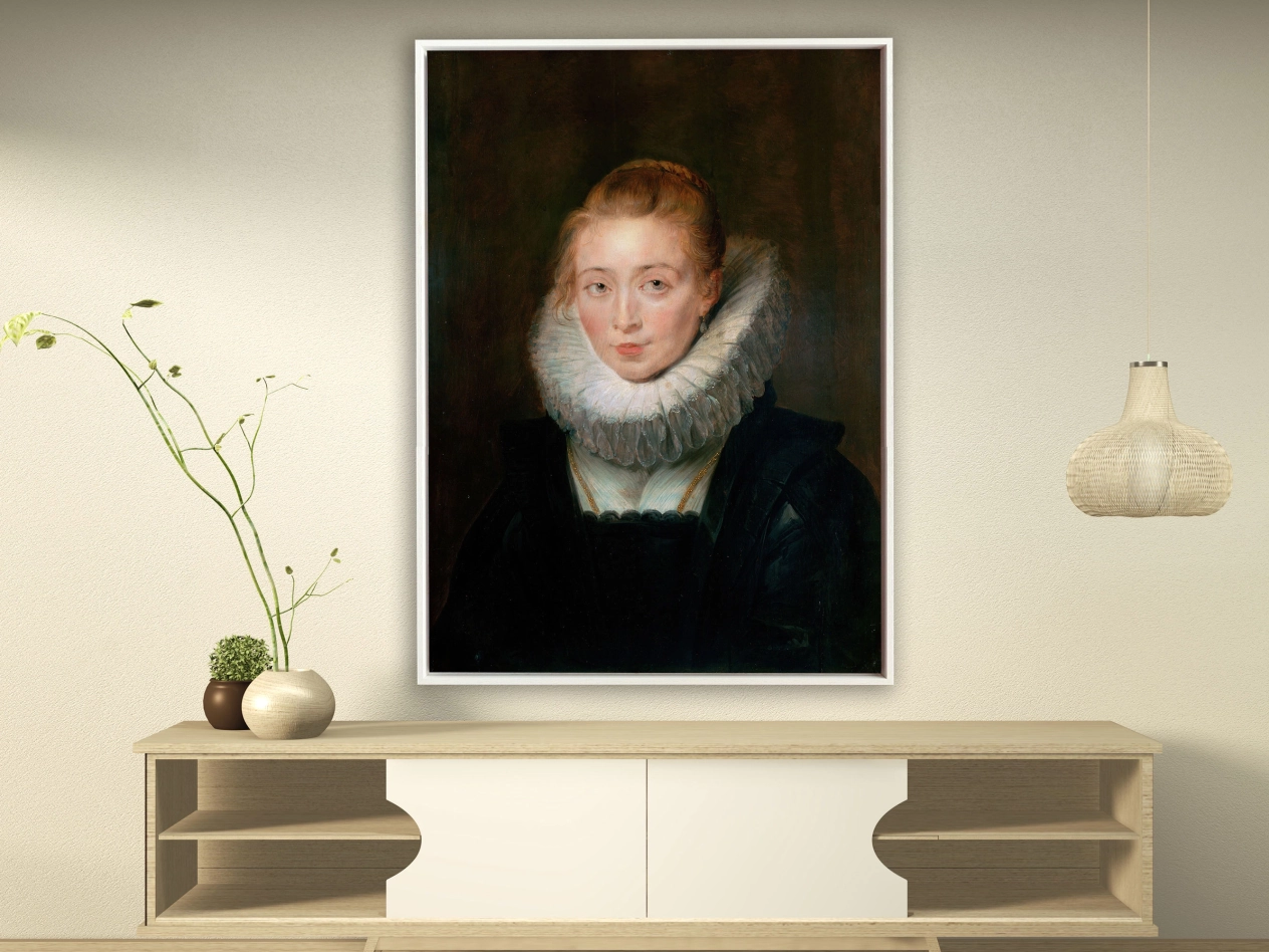 Peter Paul Rubens – Kammerfrau der Infantin Isabella, Rahmen Schattenfuge weiß Peter Paul Rubens – Kammerfrau der Infantin Isabella, Rahmen Schattenfuge weiß