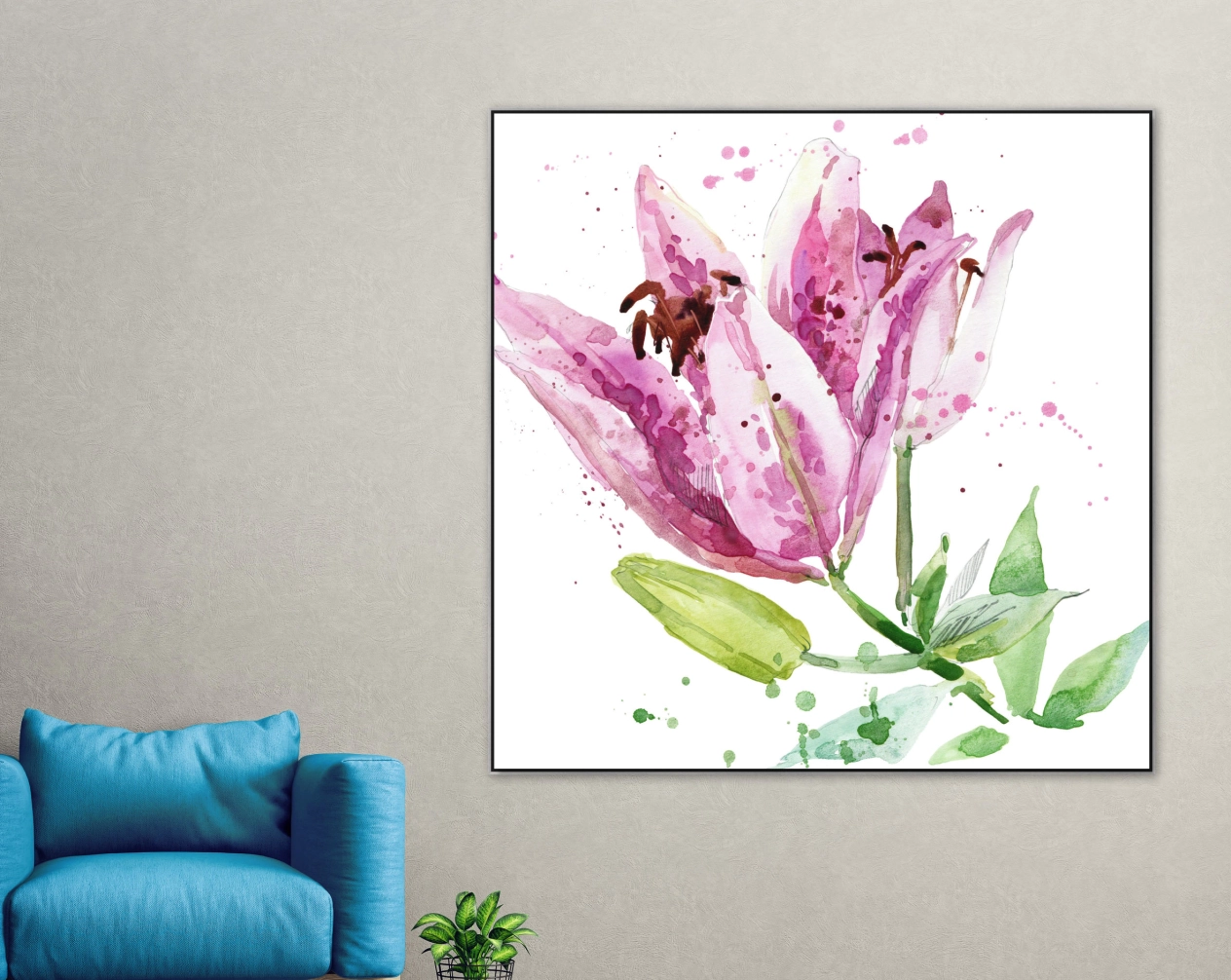 Bunte Sommerblumen, Aquarell, Schattenfugenrahmen Alu silber/schwarz Bunte Sommerblumen, Aquarell, Schattenfugenrahmen Alu silber/schwarz