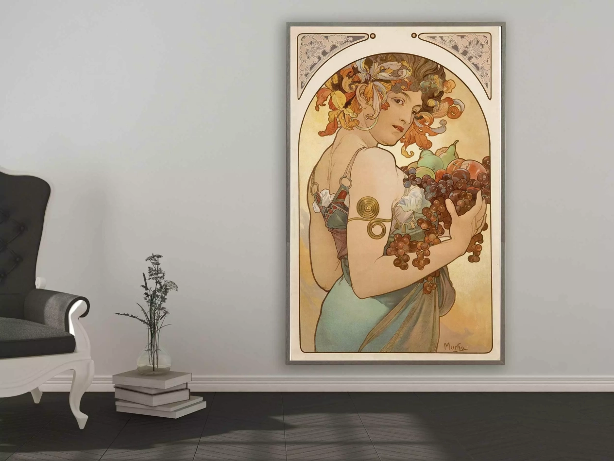 Alfons Mucha - Früchte, 1897, Bilderrahmen grau Alfons Mucha - Früchte, 1897, Bilderrahmen grau