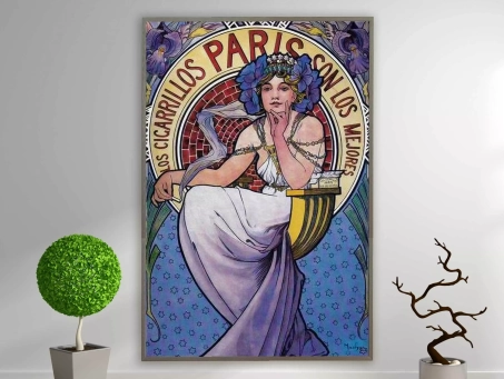 Alfons Mucha - Cigares Paris, 1898, Bilderrahmen grau