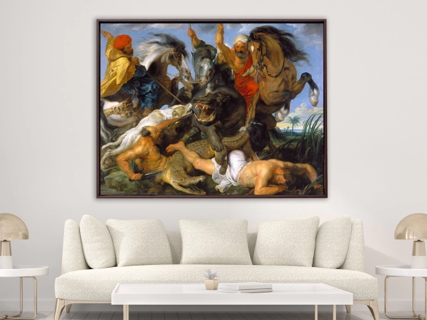 Peter Paul Rubens – Nilpferd und Krokodiljagd, Schattenfugenrahmen braun