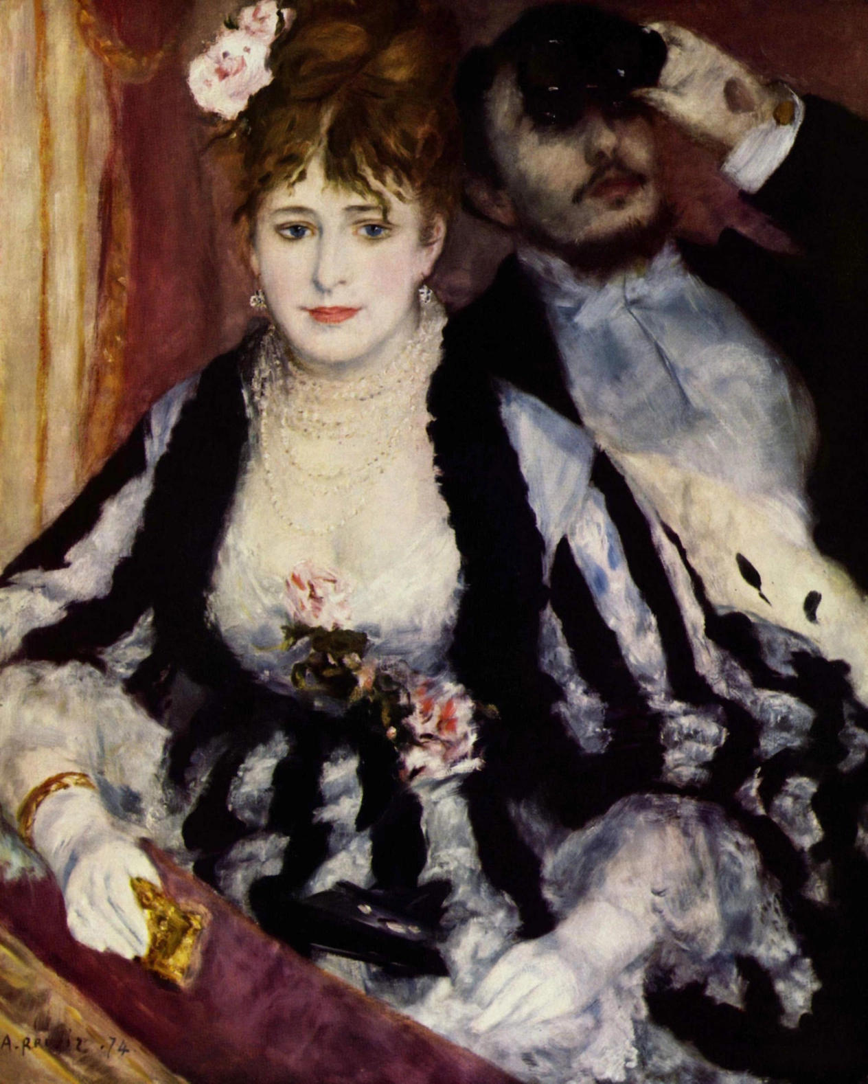 Auguste Renoir - Die Loge, 1874, Schattenfugenrahmen schwarz Auguste Renoir - Die Loge, 1874, Schattenfugenrahmen schwarz
