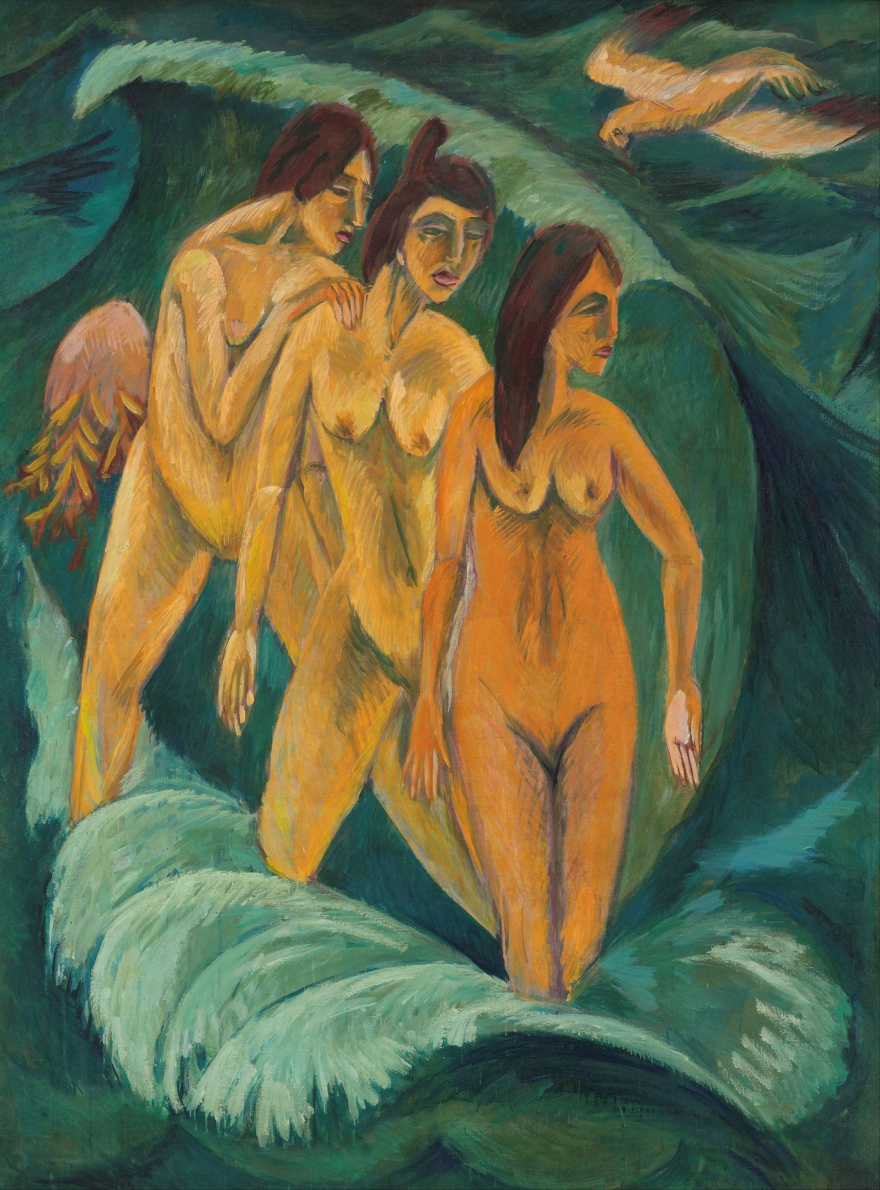 Ernst Ludwig Kirchner - Drei Badende, 1913, Schattenfugenrahmen Natur Ernst Ludwig Kirchner - Drei Badende, 1913, Schattenfugenrahmen Natur