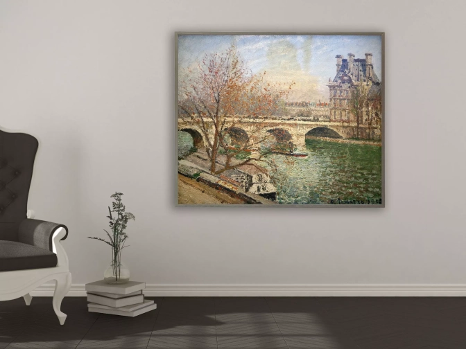 Camille Pissarro - Die königliche Brücke und der Flora Pavillion, Bilderrahmen grau