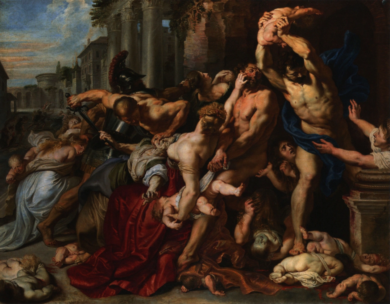 Peter Paul Rubens - Der bethlehemitische Kindermord, Bilderrahmen weiß Peter Paul Rubens - Der bethlehemitische Kindermord, Bilderrahmen weiß
