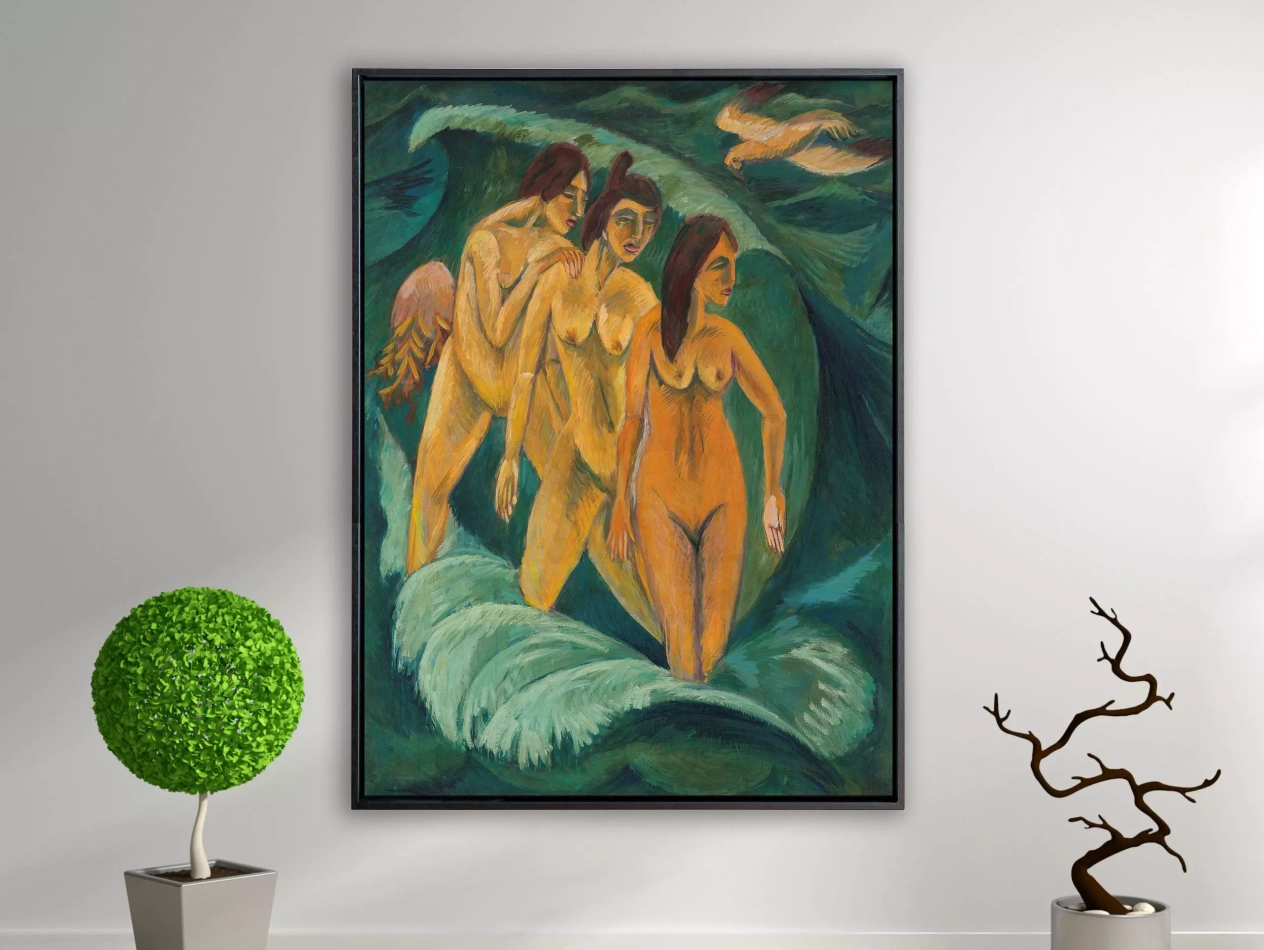 Ernst Ludwig Kirchner - Drei Badende, 1913, Schattenfugenrahmen schwarz Ernst Ludwig Kirchner - Drei Badende, 1913, Schattenfugenrahmen schwarz