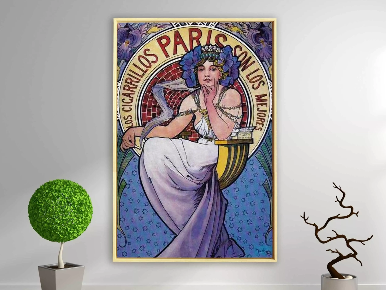 Alfons Mucha - Cigares Paris, 1898, Schattenfugenrahmen Natur Alfons Mucha - Cigares Paris, 1898, Schattenfugenrahmen Natur