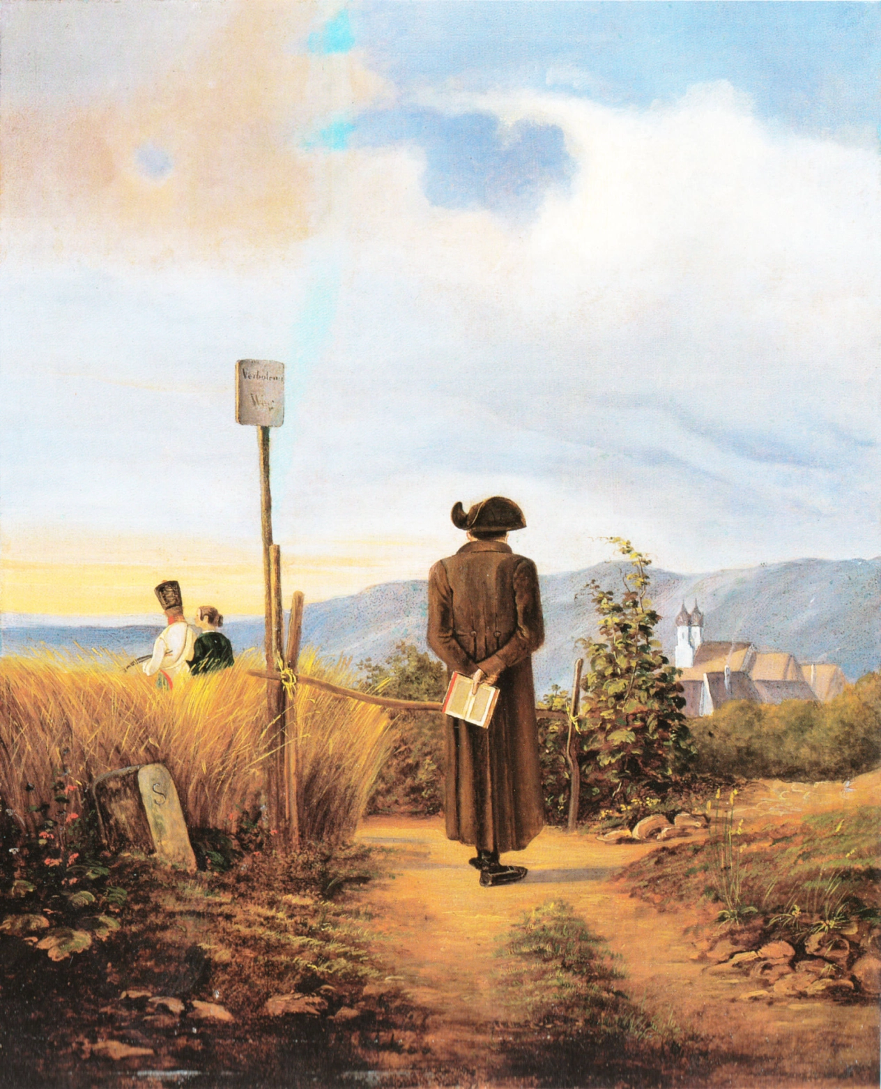 Carl Spitzweg - Der verbotene Weg, um 1840, Bilderrahmen grau