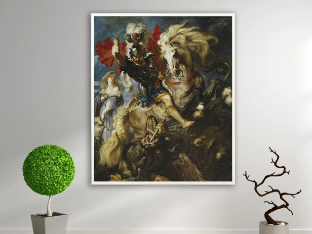 Peter Paul Rubens - Der heilige Georg und der Drachen, Bilderrahmen weiß