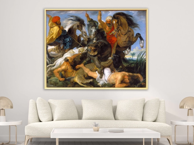 Peter Paul Rubens – Nilpferd und Krokodiljagd, Schattenfugenrahmen Natur
