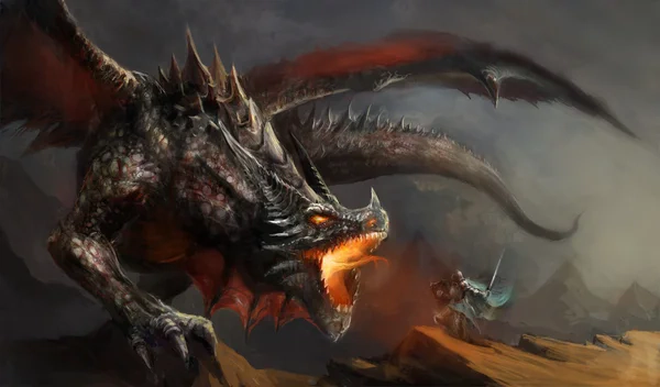 Leinwandbild Chinesischer Drache Vs. Krieger – 40x40 Cm, Schwarz-weiß, Fertig Bespannt