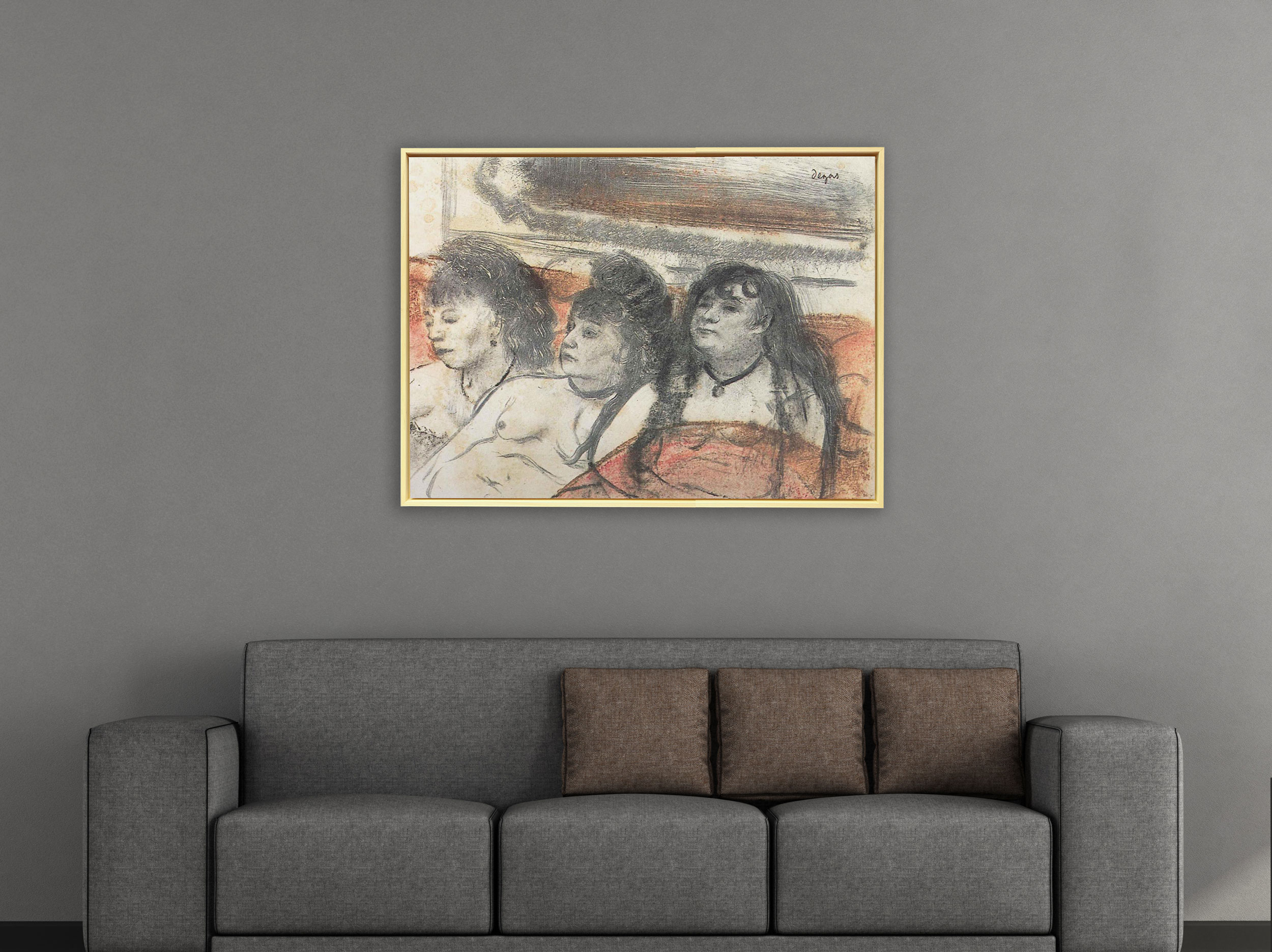 Edgar Degas - Drei Dirnen auf einem Sofa, 1879, Schattenfugenrahmen Natur