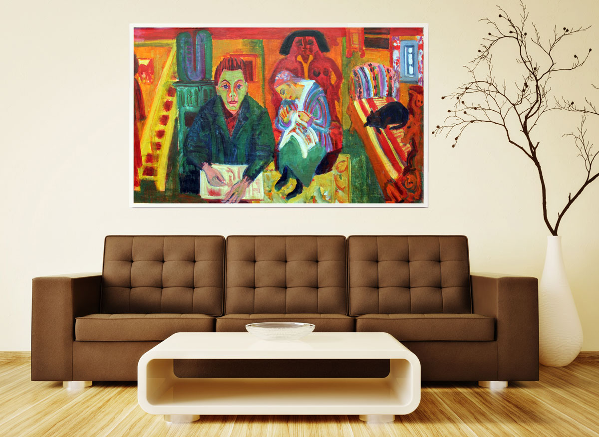 Ernst Ludwig Kirchner - Das Wohnzimmer, 1921, Bilderrahmen weiß Ernst Ludwig Kirchner - Das Wohnzimmer, 1921, Bilderrahmen weiß
