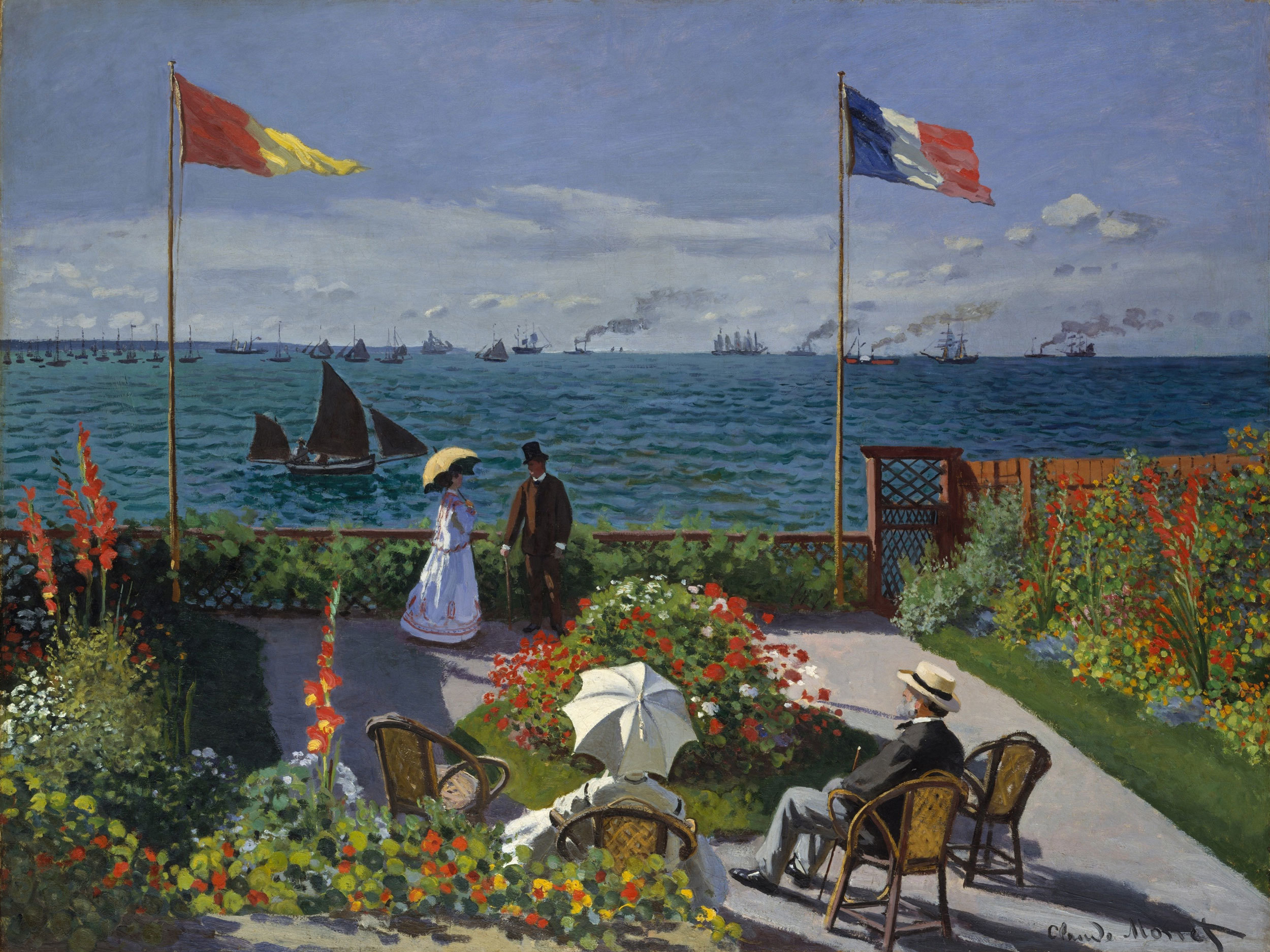 Claude Monet - Die Terrasse von Sainte-Adresse, 1867, Bilderrahmen schwarz