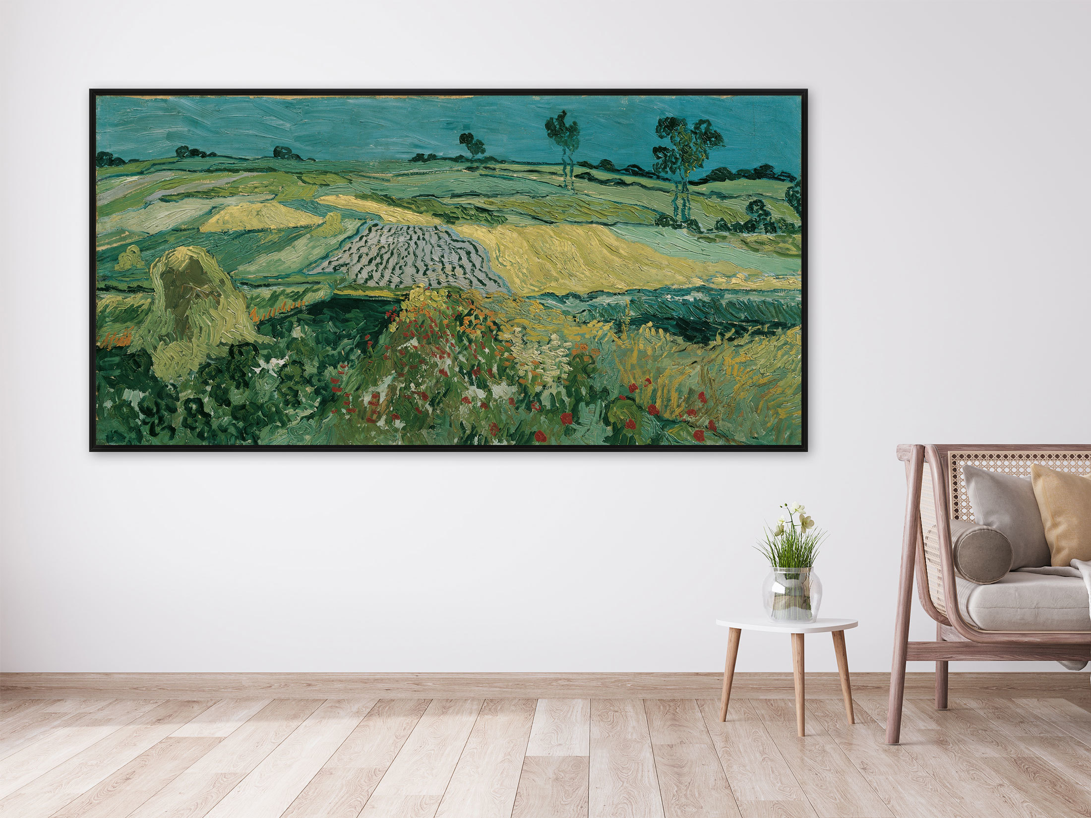 Die Ebene von Auvers, 1890 - Leinwand mit Rahmen schwarz Die Ebene von Auvers, 1890 - Leinwand mit Rahmen schwarz