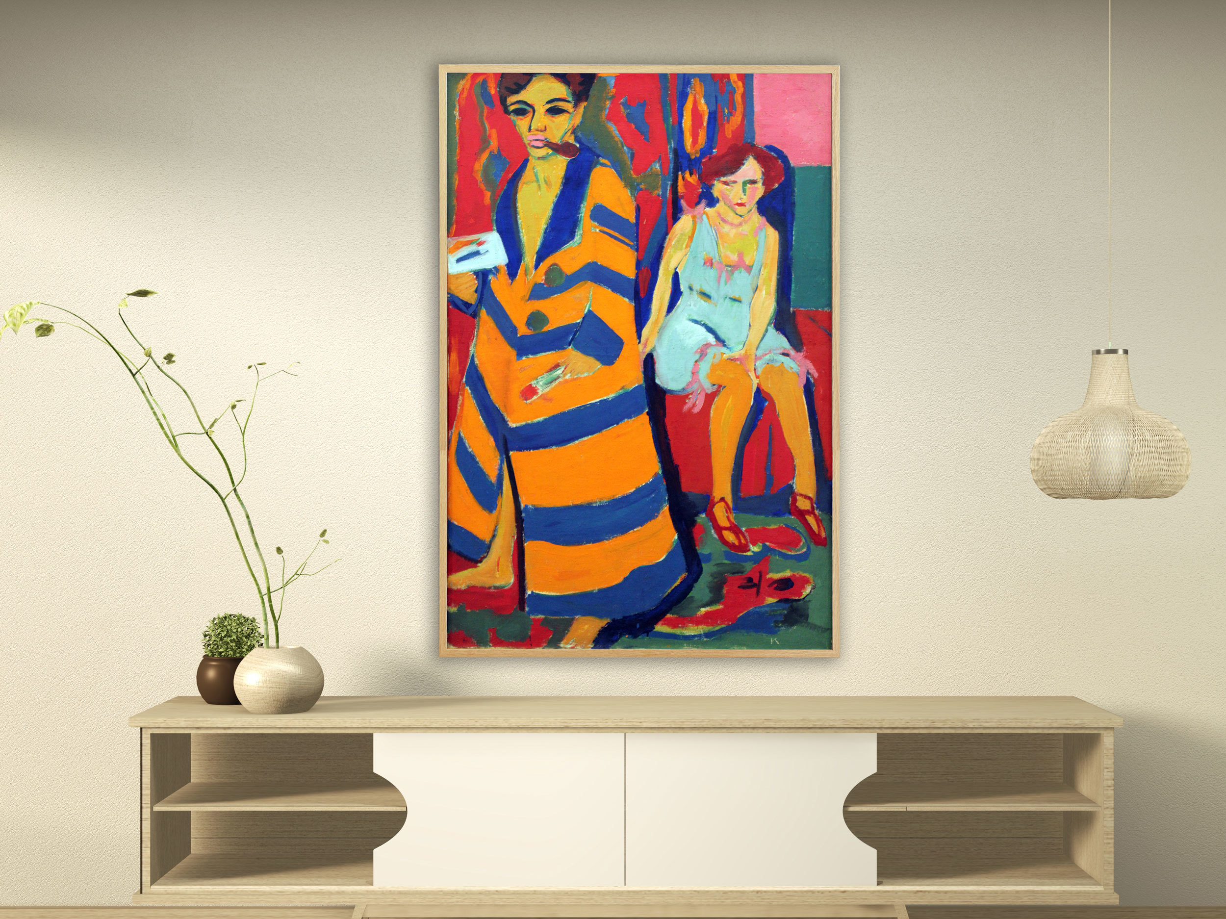 Ernst Ludwig Kirchner - Selbstbildnis mit Modell, 1910, Bilderrahmen Eiche Ernst Ludwig Kirchner - Selbstbildnis mit Modell, 1910, Bilderrahmen Eiche