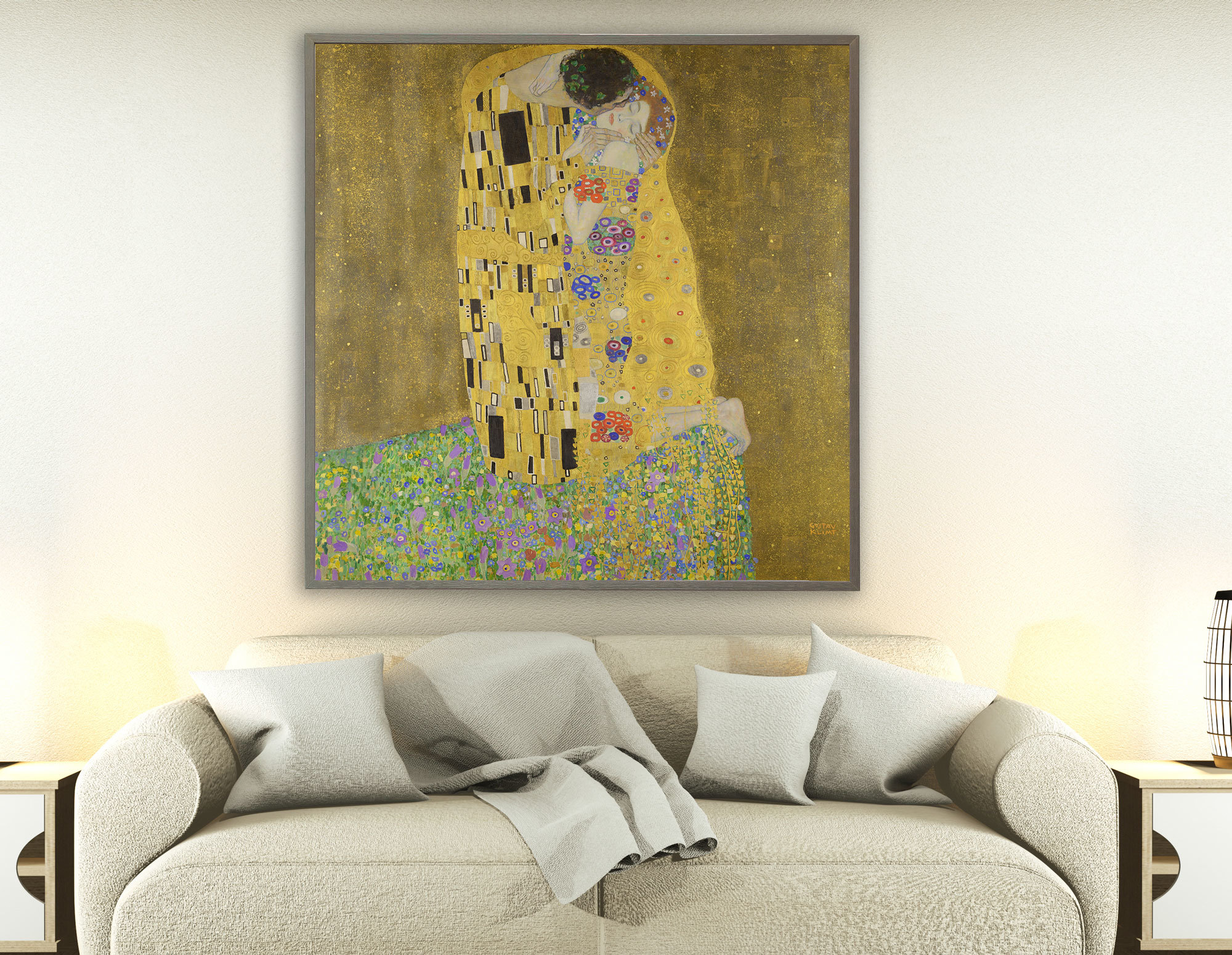 Gustav Klimt - Der Kuss, 1907–1908, Bilderrahmen grau Gustav Klimt - Der Kuss, 1907–1908, Bilderrahmen grau