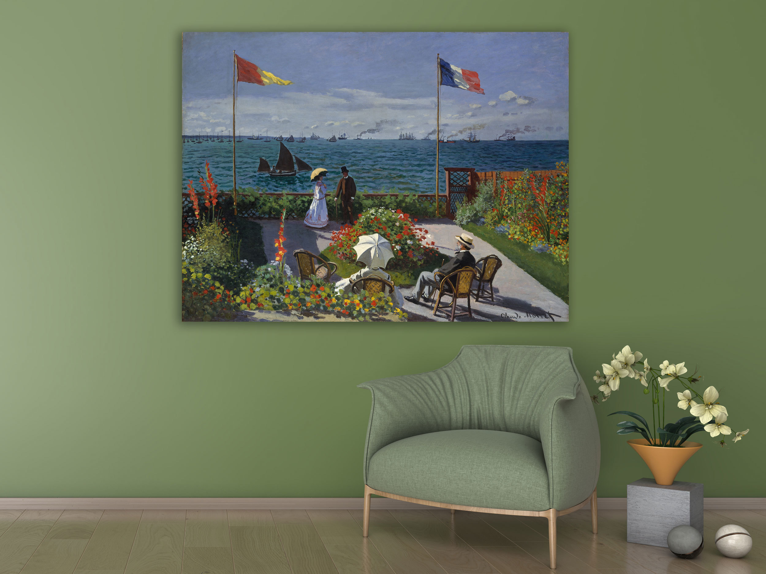 Claude Monet - Die Terrasse von Sainte-Adresse, 1867, Bilderrahmen Ahorn