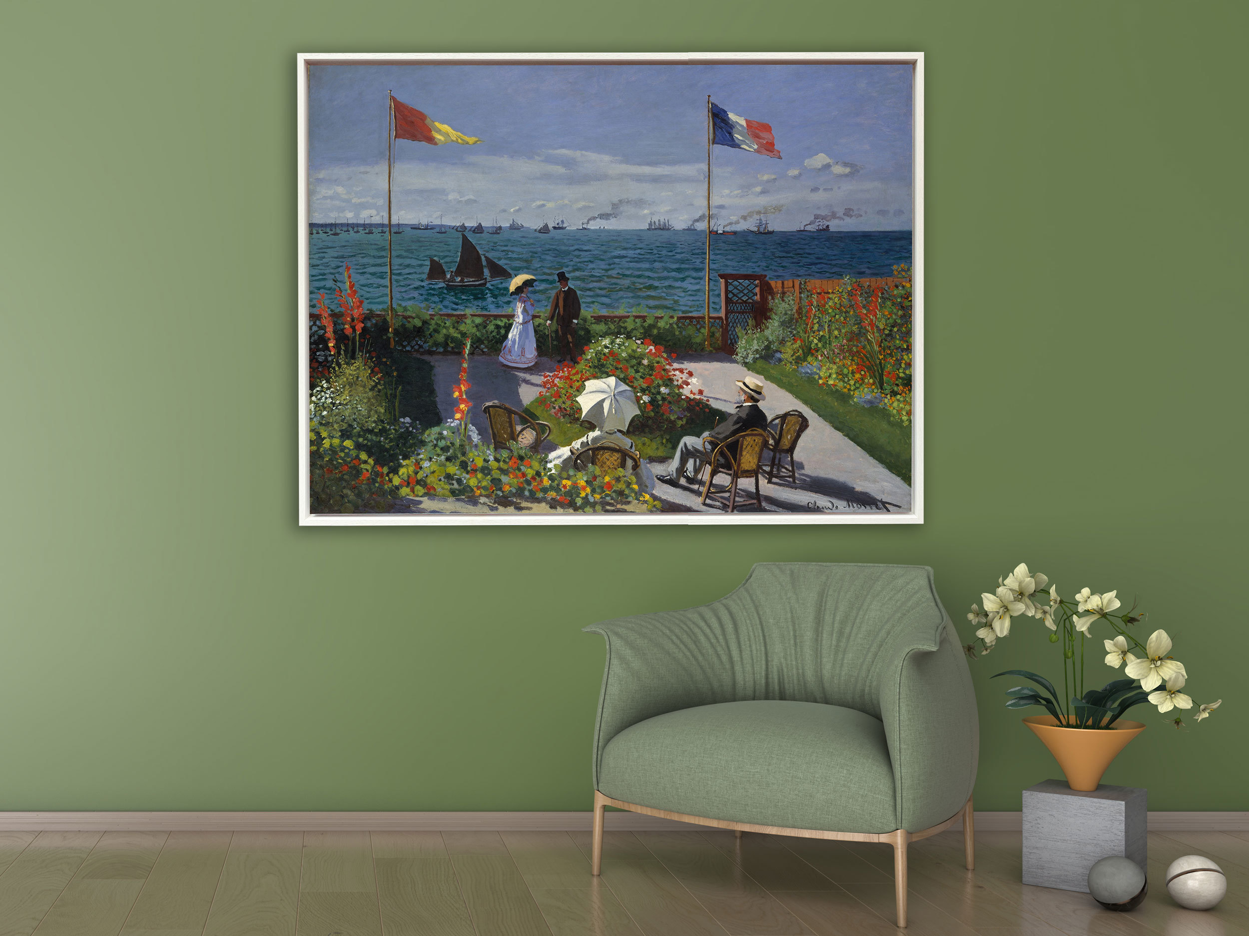 Claude Monet - Die Terrasse von Sainte-Adresse, 1867, Schattenfugenrahmen weiß