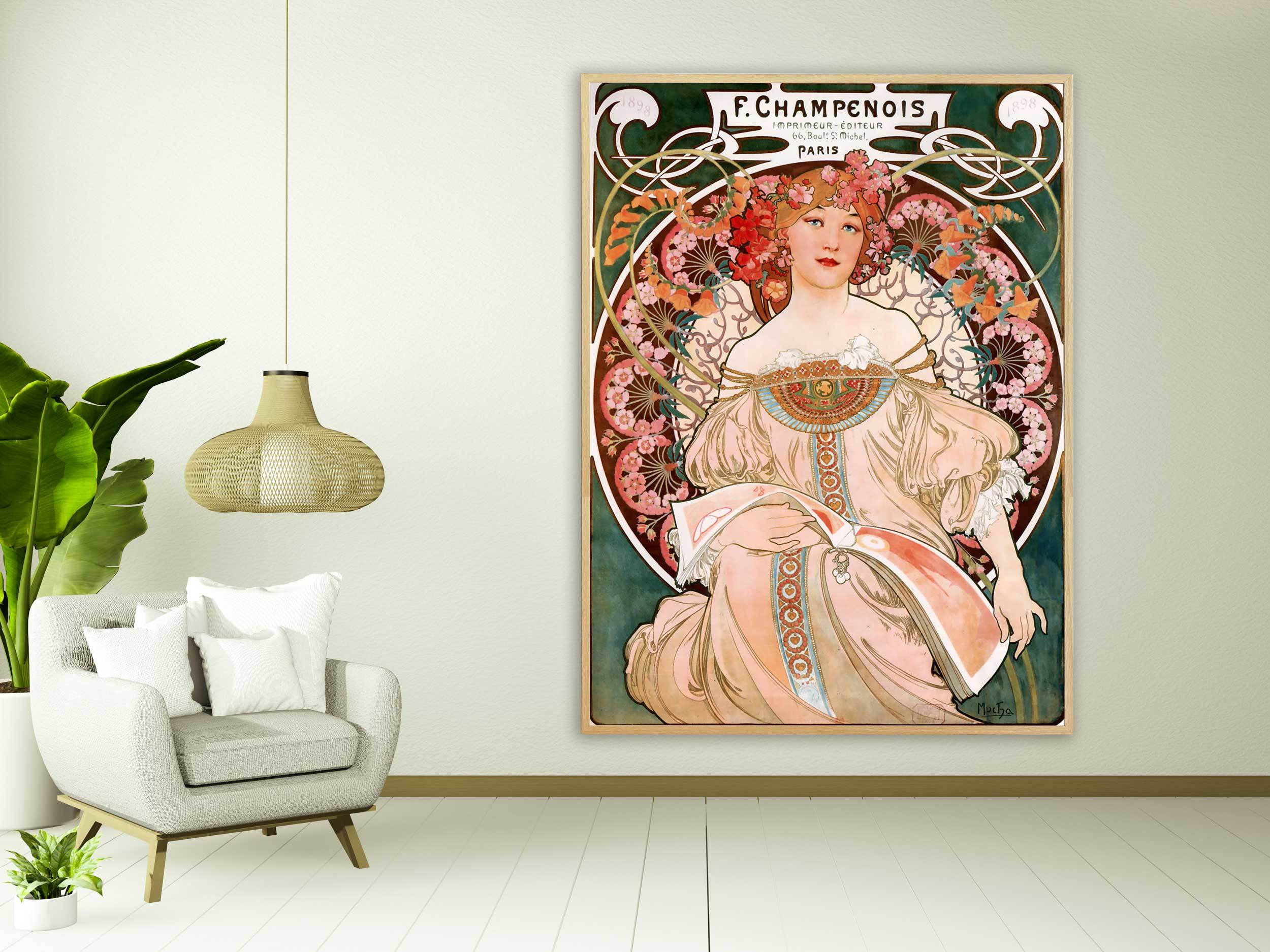 Alfons Mucha - F. Champenois Imprimeur-Éditeur, 1897, Bilderrahmen eiche Alfons Mucha - F. Champenois Imprimeur-Éditeur, 1897, Bilderrahmen eiche