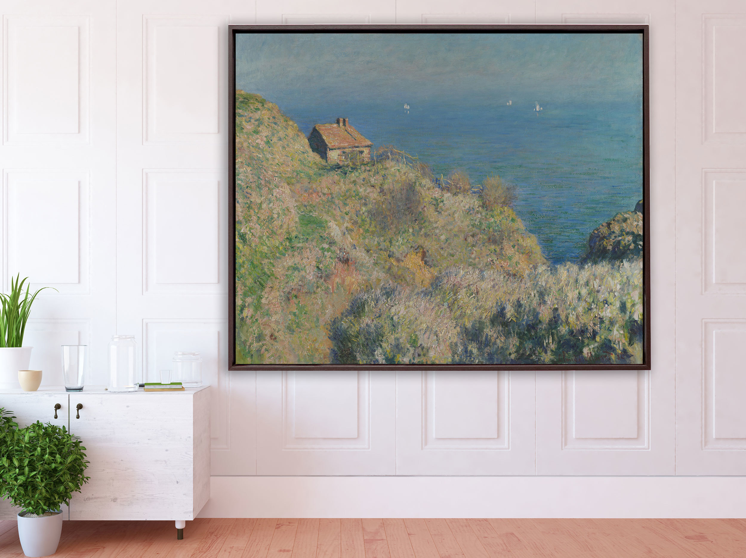 Claude Monet, Haus am Meer, Schattenfugenrahmen braun