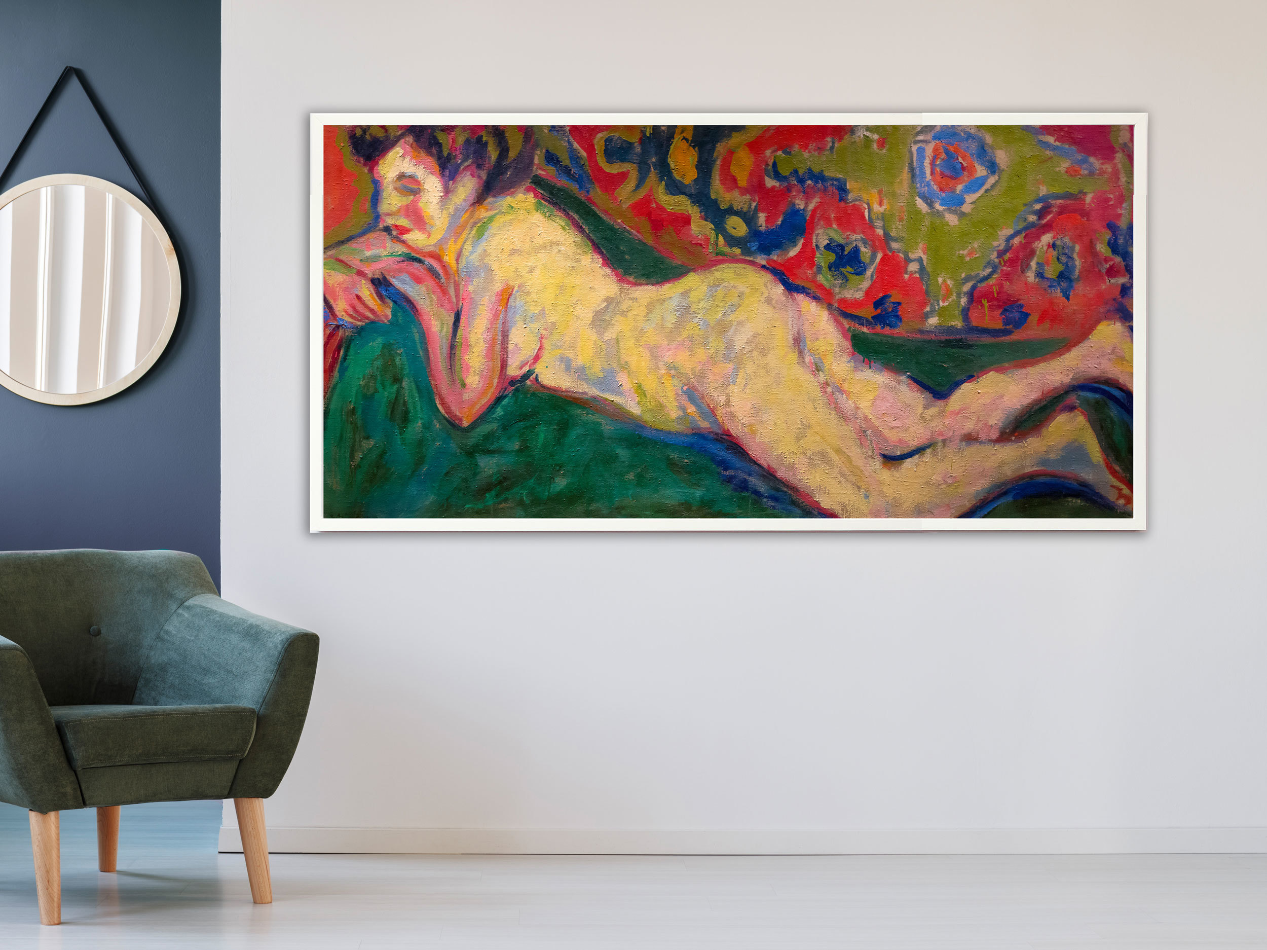 Ernst Ludwig Kirchner - Reclining Nude, 1909, Bilderrahmen weiß Ernst Ludwig Kirchner - Reclining Nude, 1909, Bilderrahmen weiß