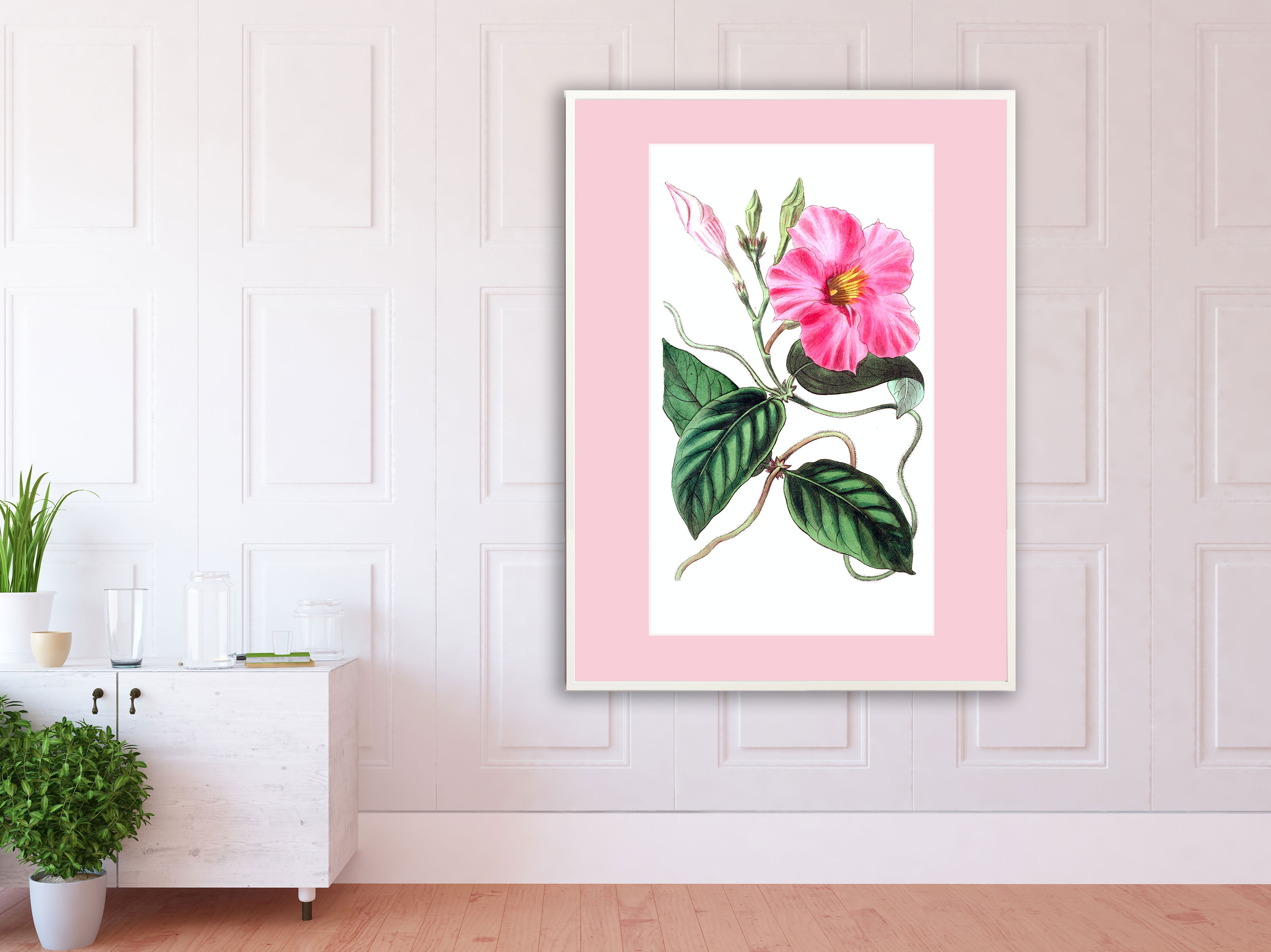 Rosa Blume mit grünen Blättern Rosa Blume mit grünen Blättern