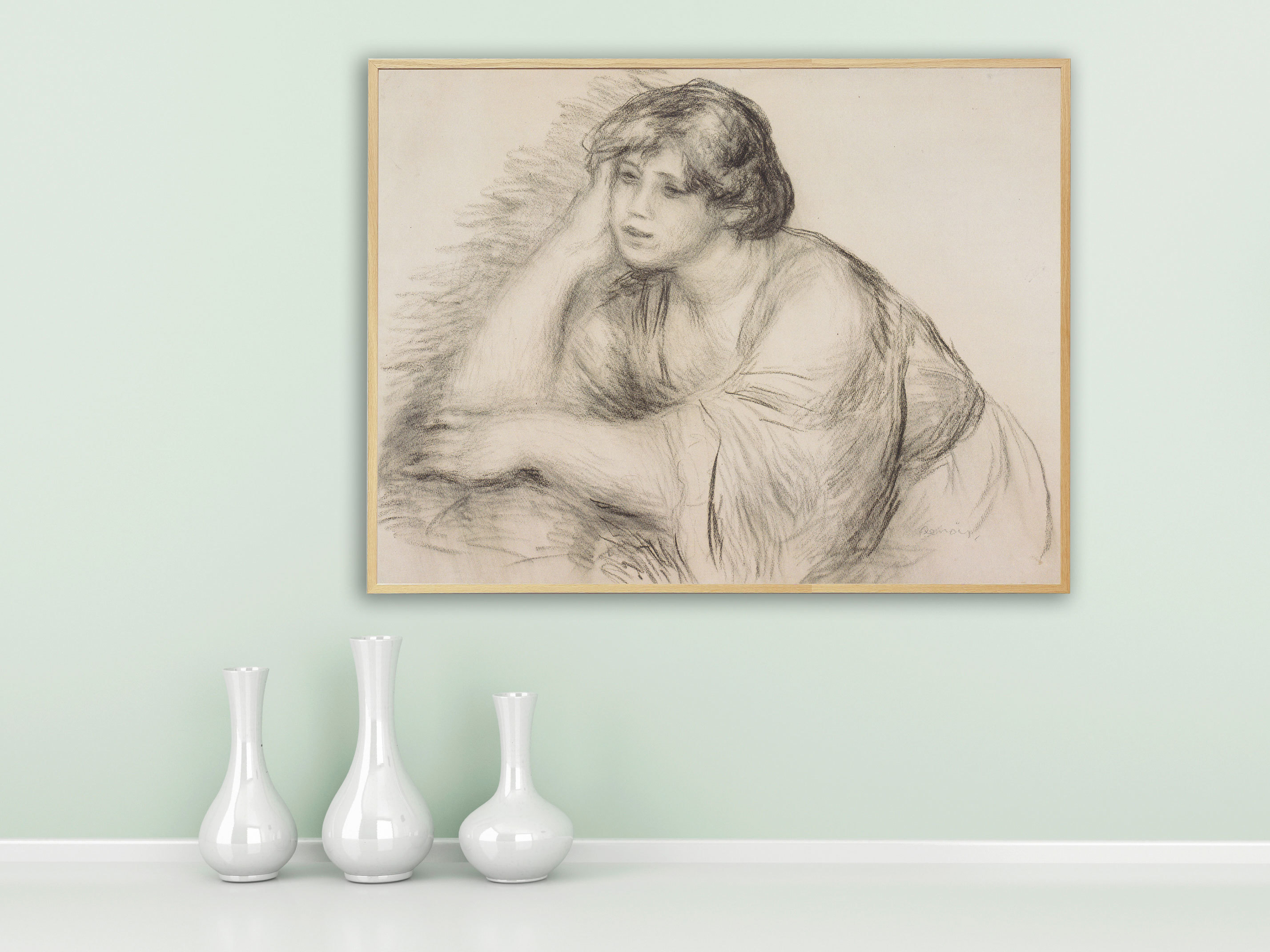 Auguste Renoir - Sitzendes Mädchen, Bilderrahmen Eiche Auguste Renoir - Sitzendes Mädchen, Bilderrahmen Eiche