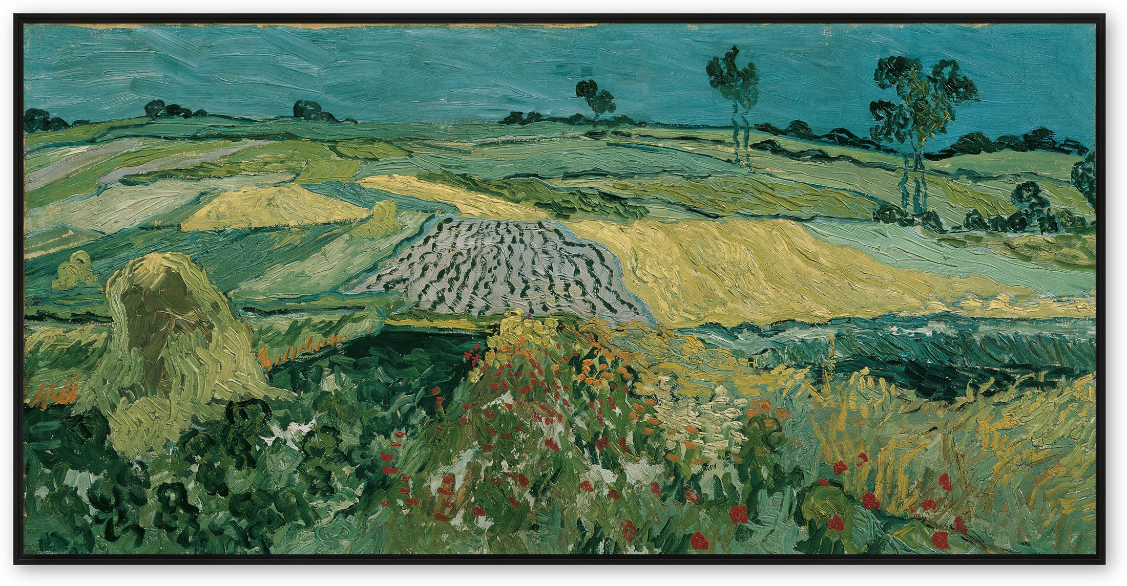 Die Ebene von Auvers, 1890 - Leinwand mit Rahmen schwarz Die Ebene von Auvers, 1890 - Leinwand mit Rahmen schwarz