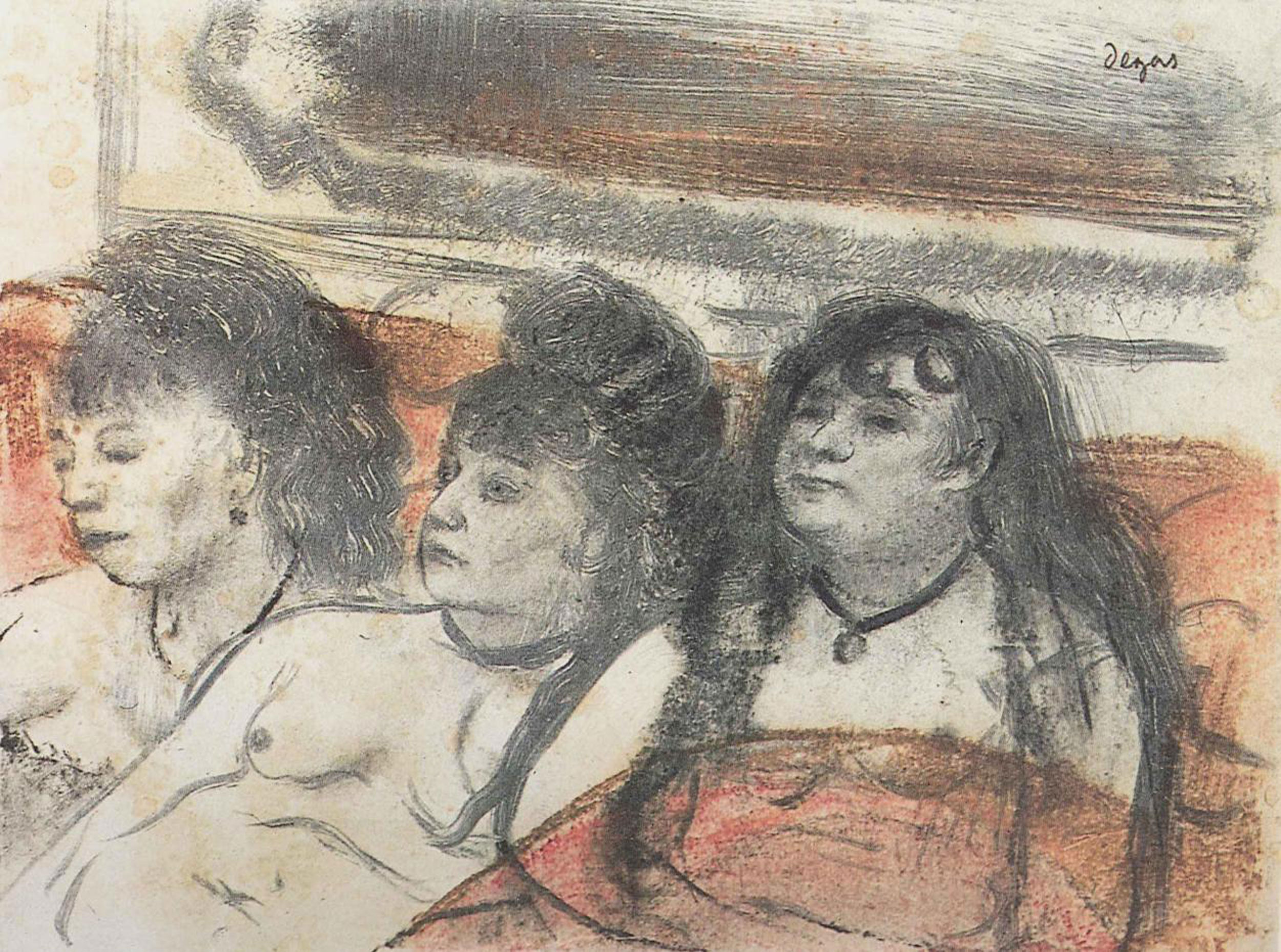 Edgar Degas - Drei Dirnen auf einem Sofa, 1879, Bilderrahmen weiß
