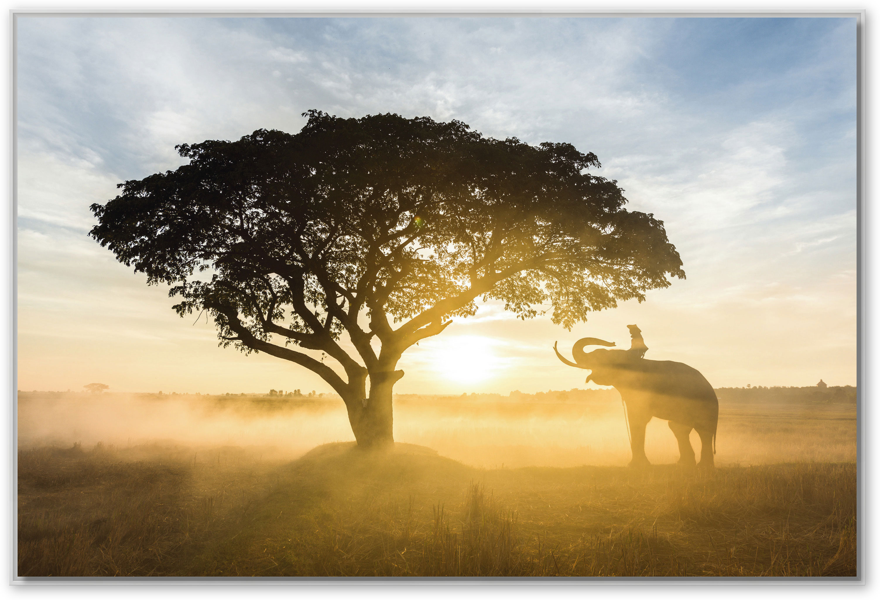 Elefant und Lebensbaum, Schattenfugenrahmen weiß