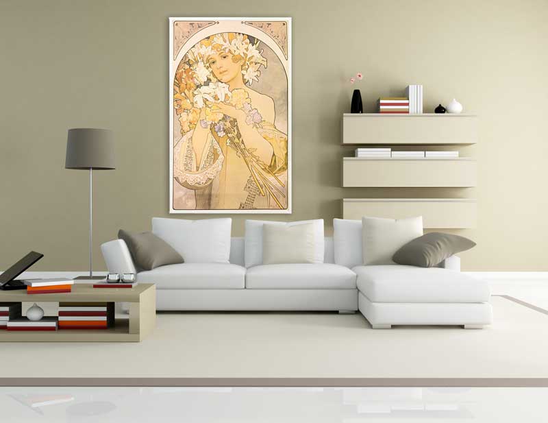 Alfons Mucha - Flowers, 1897, Bilderrahmen weiß Alfons Mucha - Flowers, 1897, Bilderrahmen weiß