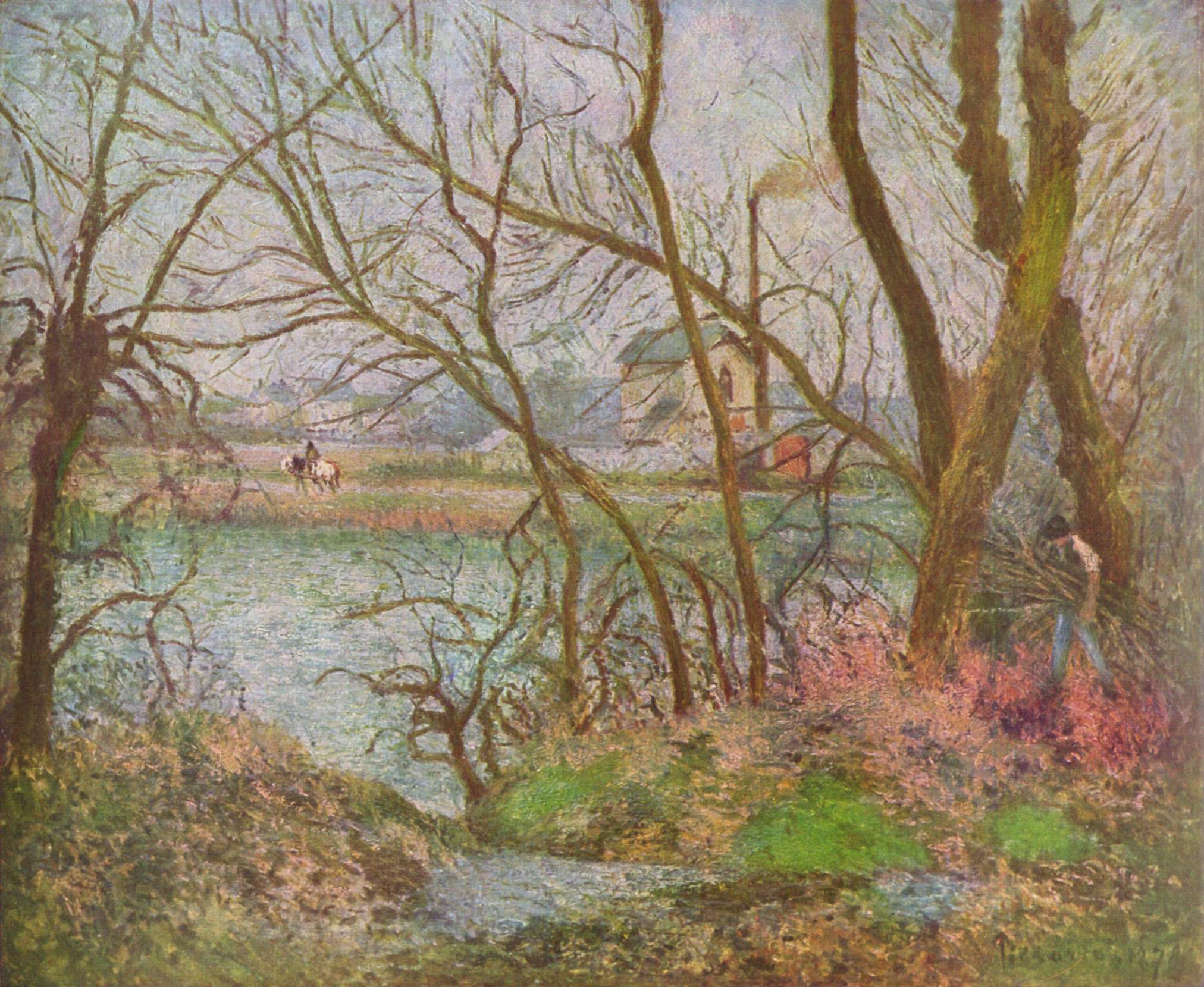 Camille Pissarro - Holzfäller von 1878, Bilderrahmen weiß
