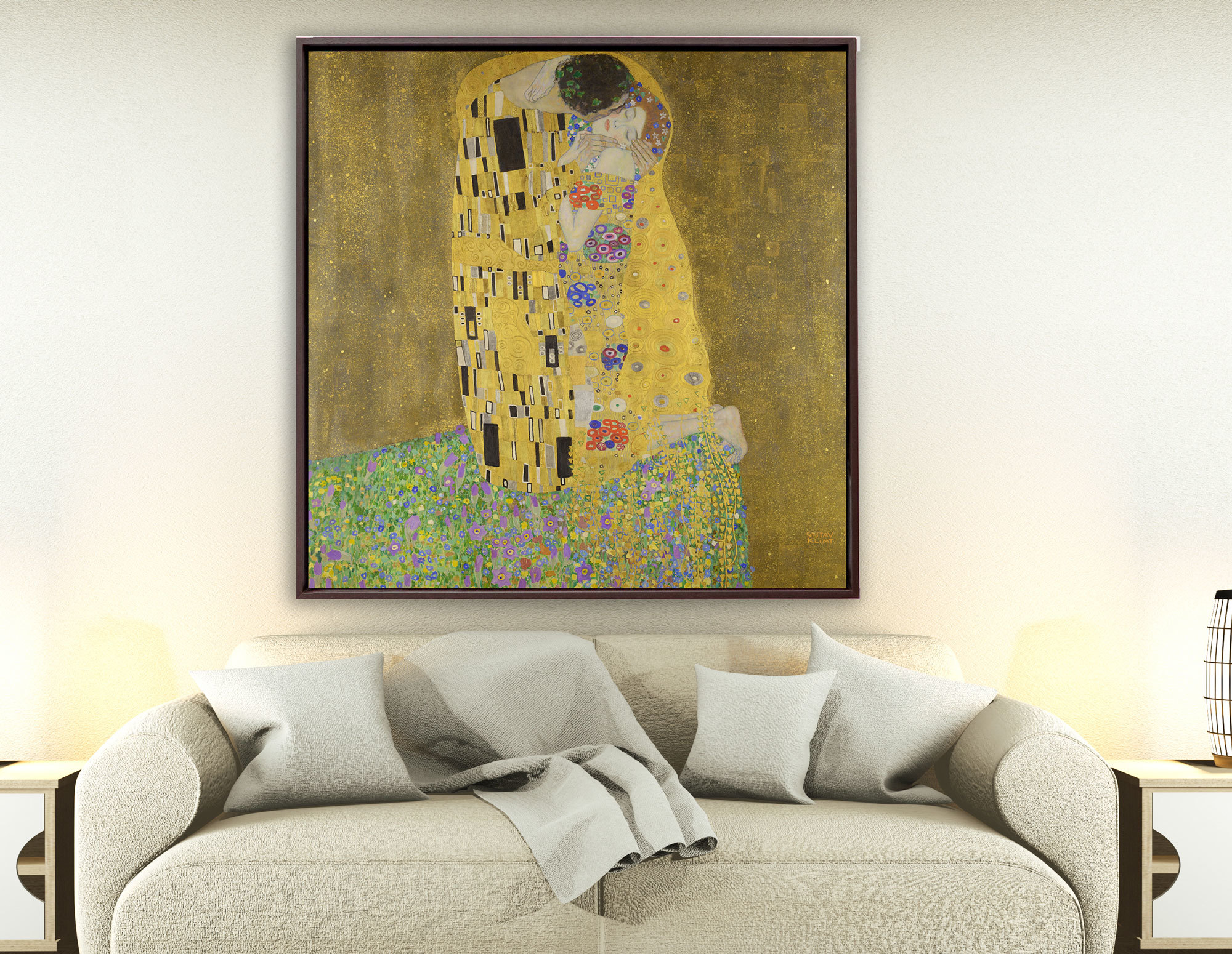 Gustav Klimt - Der Kuss, 1907–1908, Rahmen Schattenfuge braun