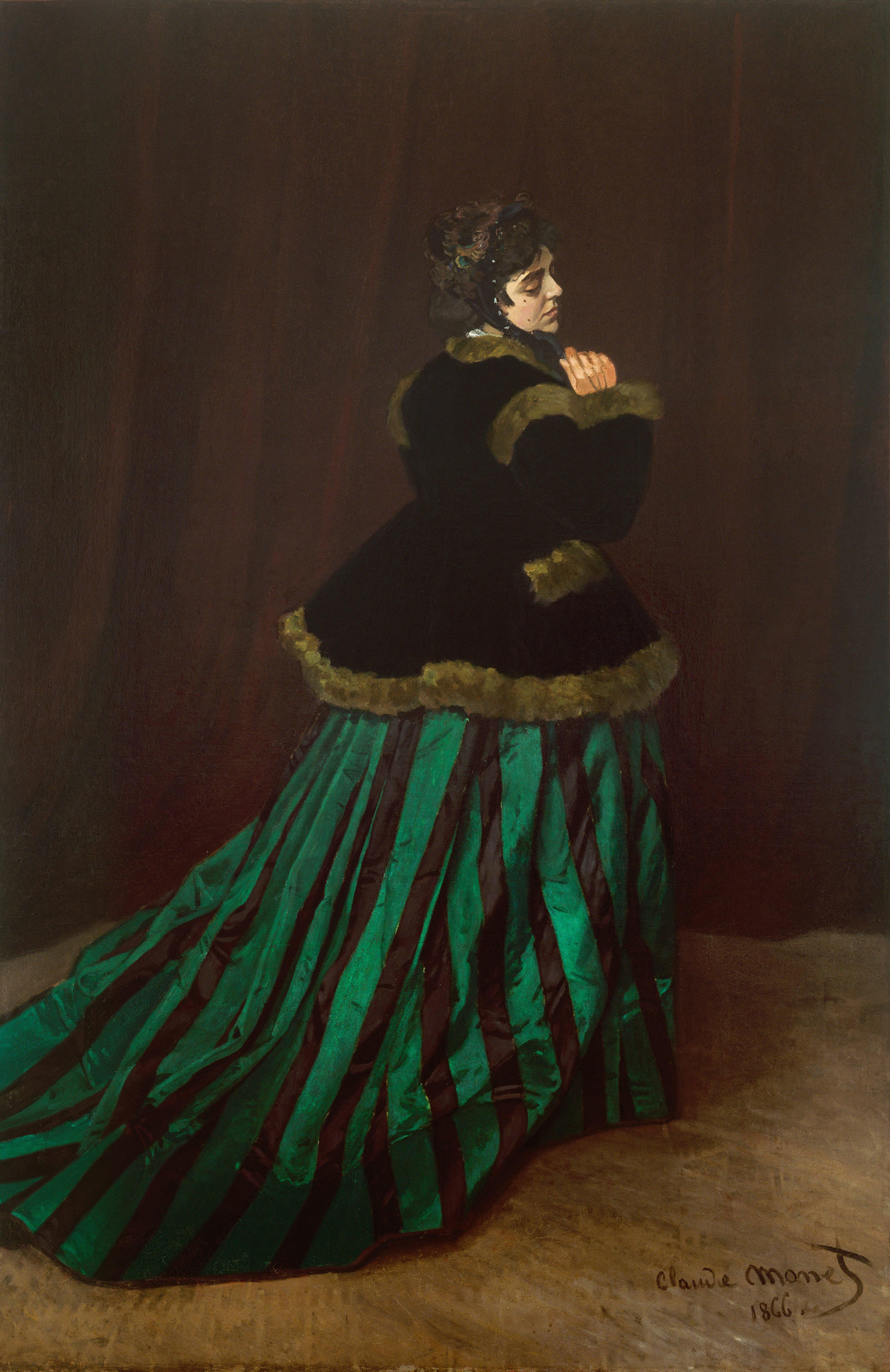 Claude Monet - Camille im grünen Kleid, 1866, Schattenfugenrahmen Natur