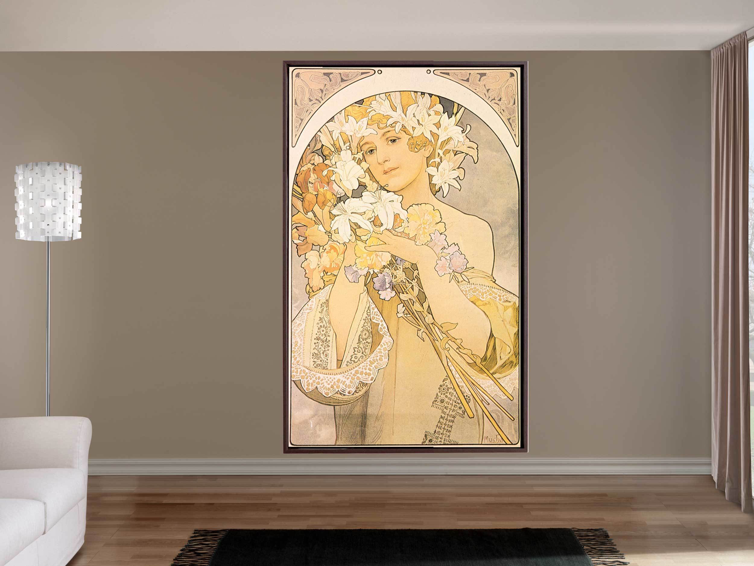 Alfons Mucha - Flowers, 1897, Schattenfugenrahmen braun Alfons Mucha - Flowers, 1897, Schattenfugenrahmen braun