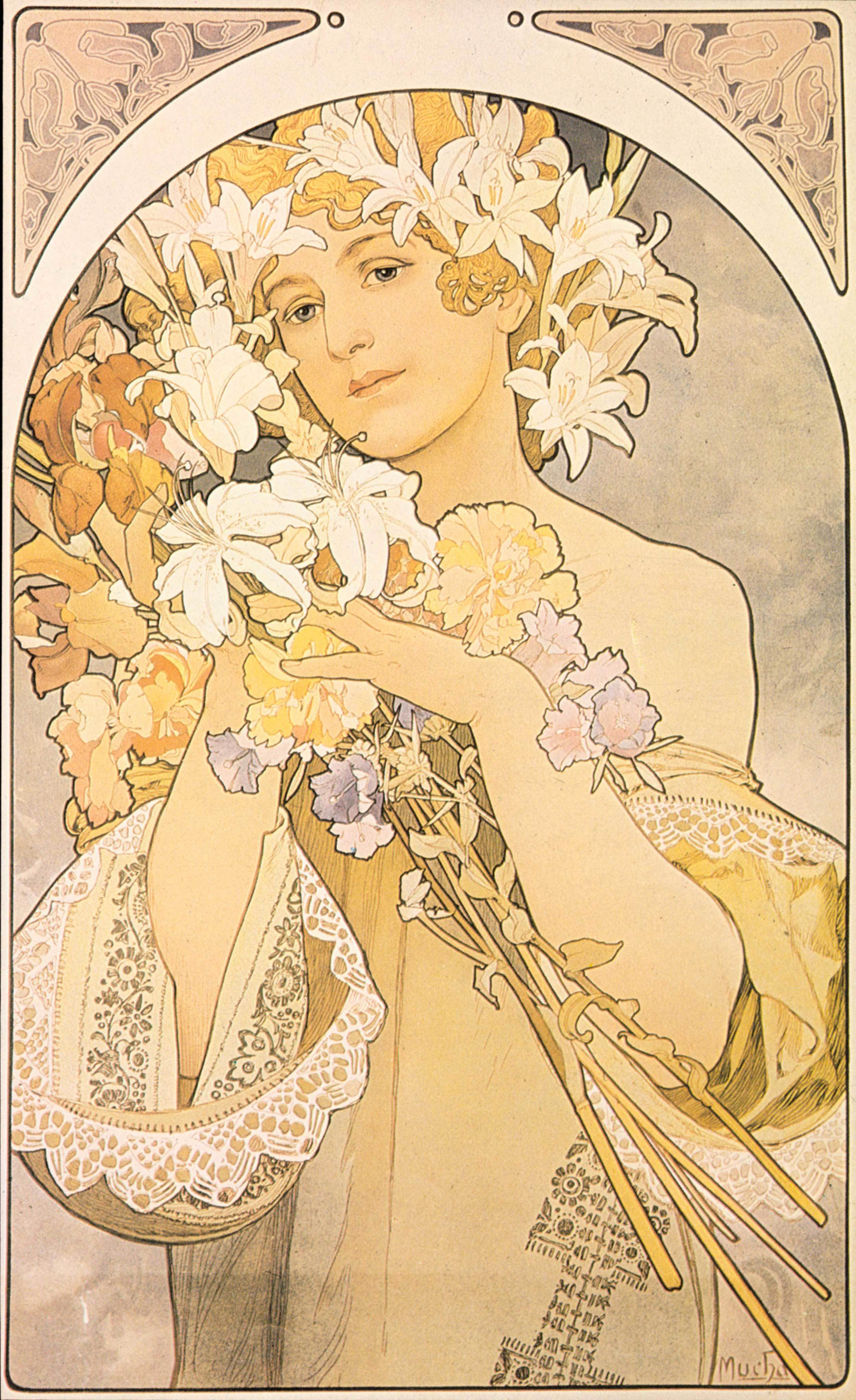 Alfons Mucha - Früchte, 1897, Bilderrahmen grau