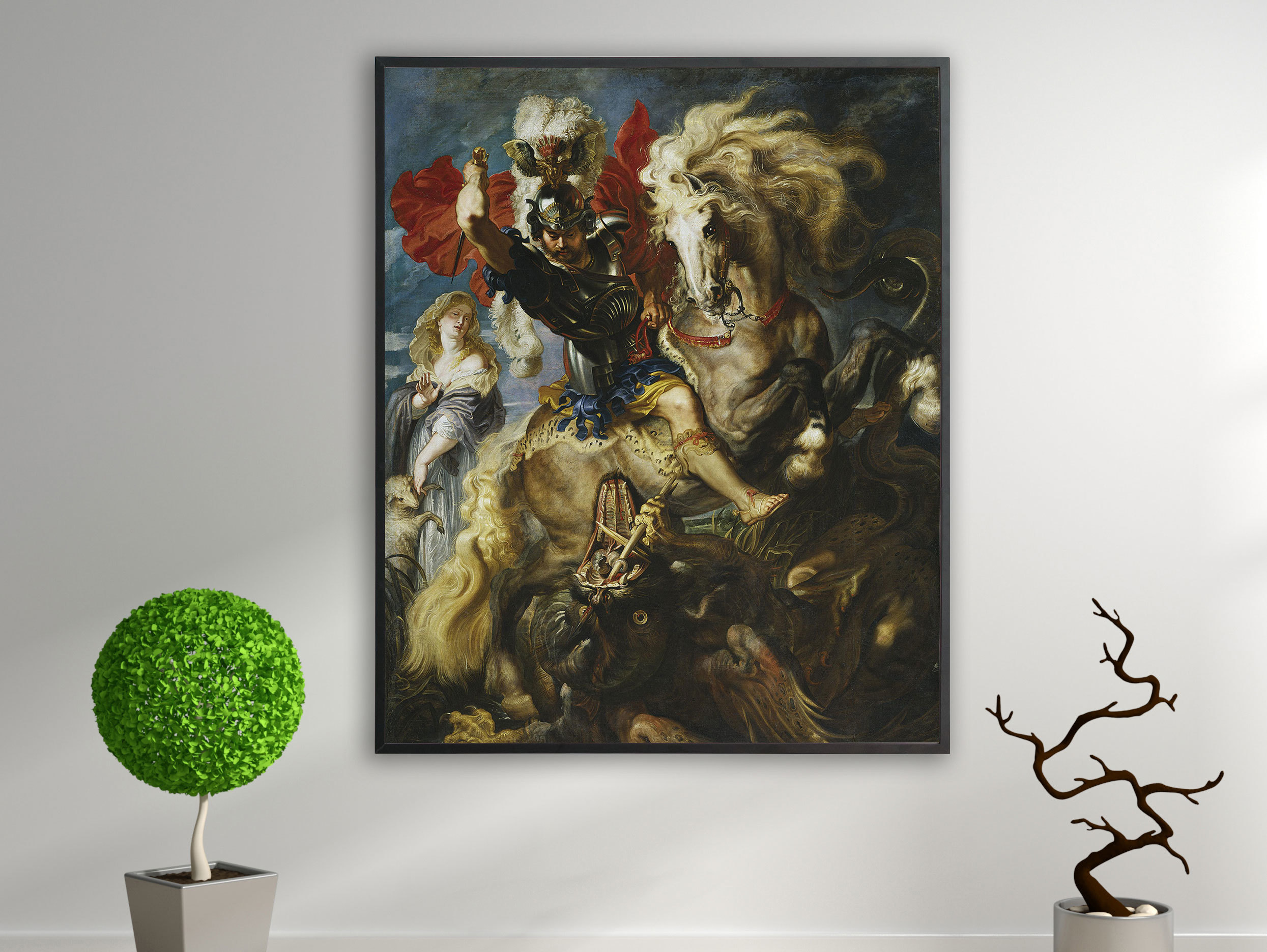 Peter Paul Rubens - Der heilige Georg und der Drachen, Bilderrahmen schwarz