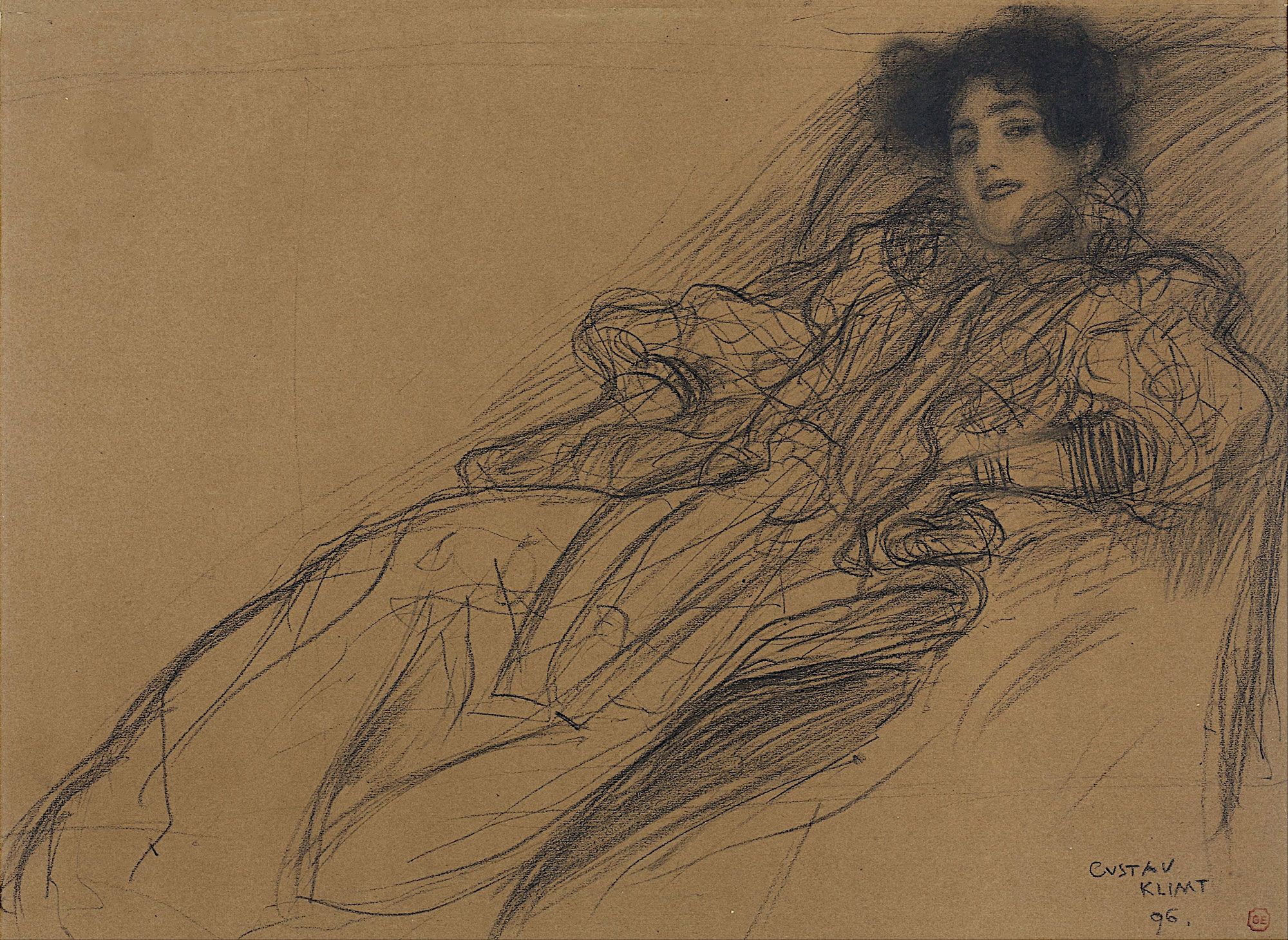 Gustav Klimt - Junge Frau im Fauteuil (1896), Schattenfugenrahmen braun